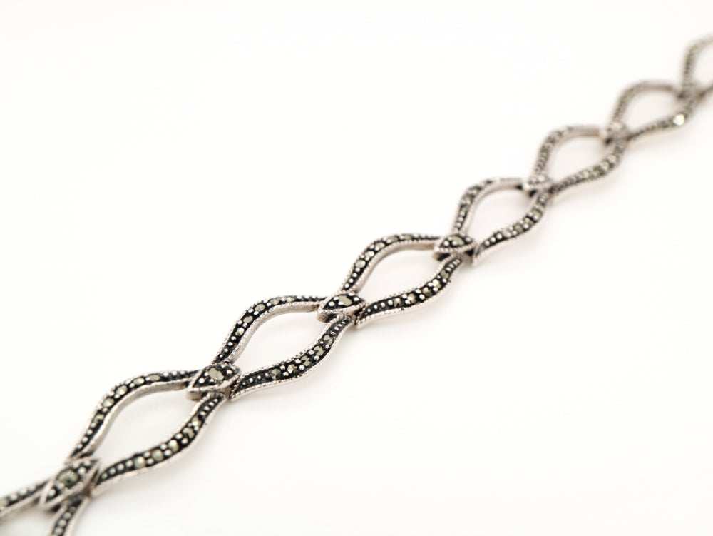 Marcasite link bracelet in sterling silver