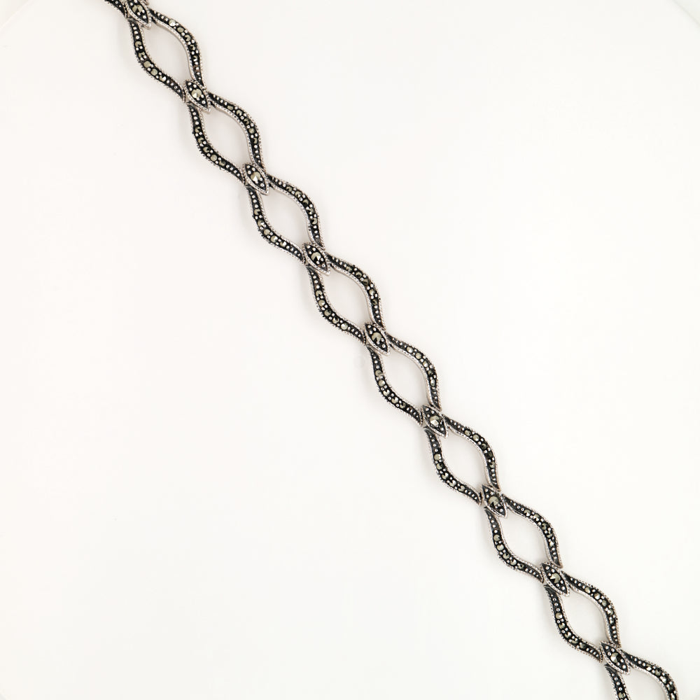 Marcasite link bracelet in sterling silver