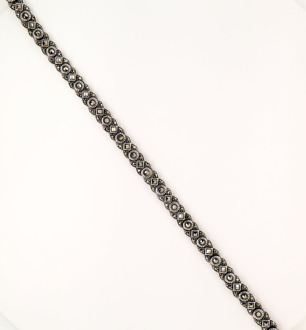 Art deco banded bracelet with marcasite in sterling silver