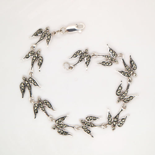 Silver swallow bird bracelet with marcasite