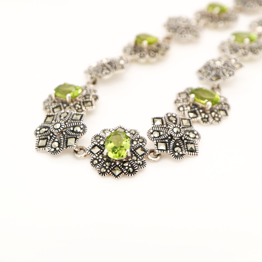 Art deco bracelet with peridot and marcasite in sterling silver