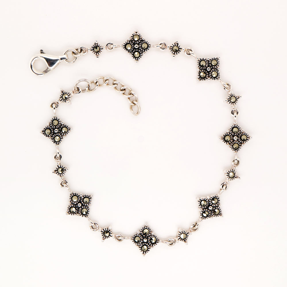 Marcasite bracelet with signature lozenge in sterling silver