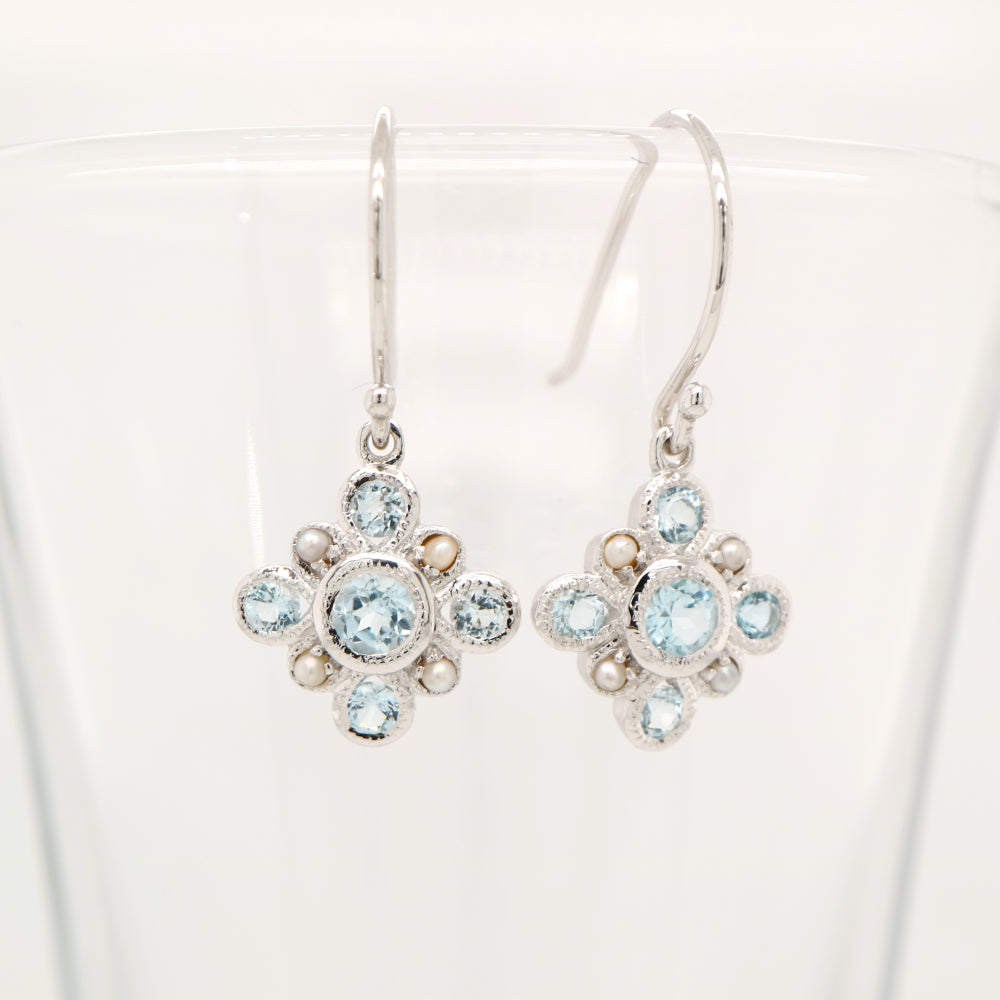 Sky blue topaz drop earrings in 9k white gold