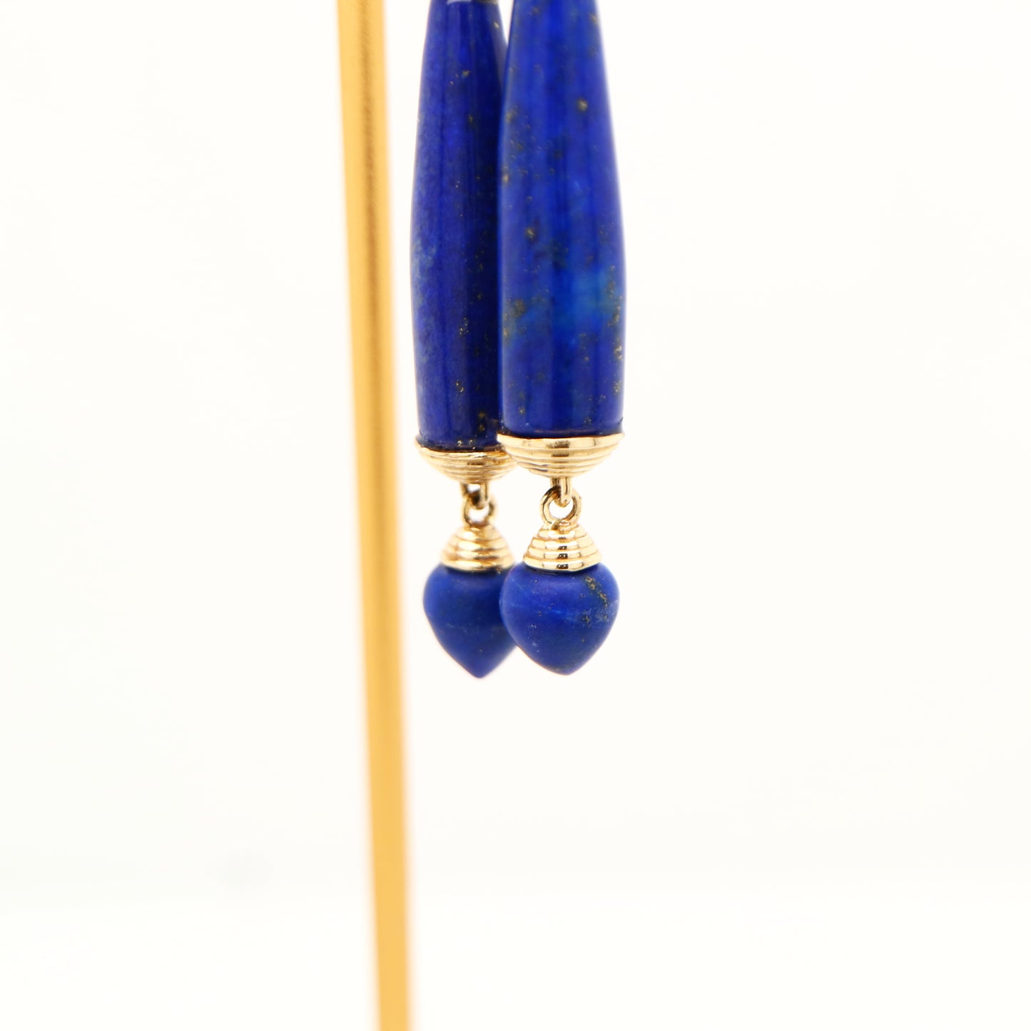 Natural lapis and blue topaz stud earrings in 9k yellow gold