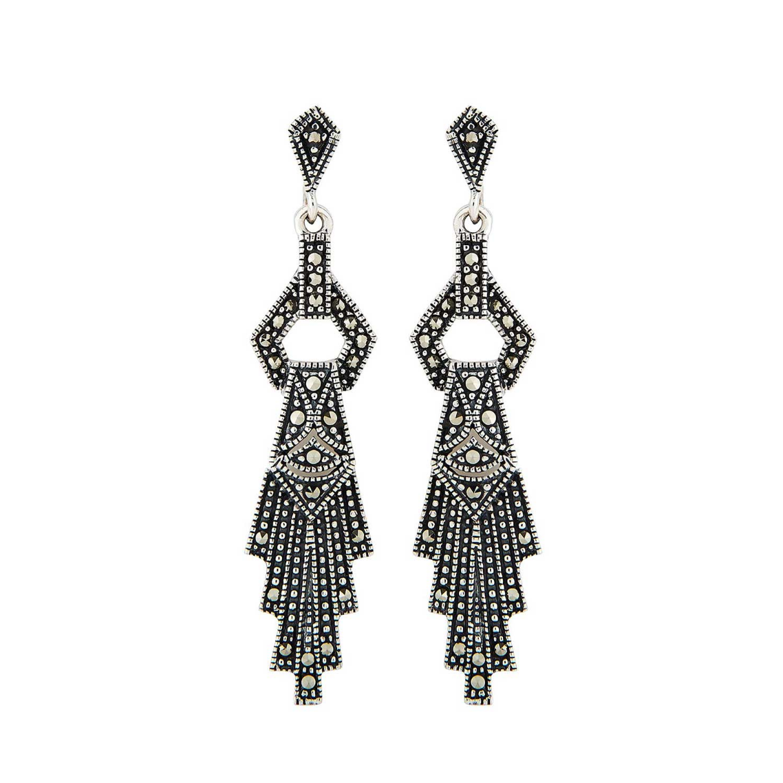 Art deco drop earrings in marcasite and sterling silver