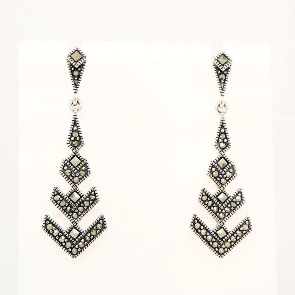 Aztec marcasite drop earrings in sterling silver
