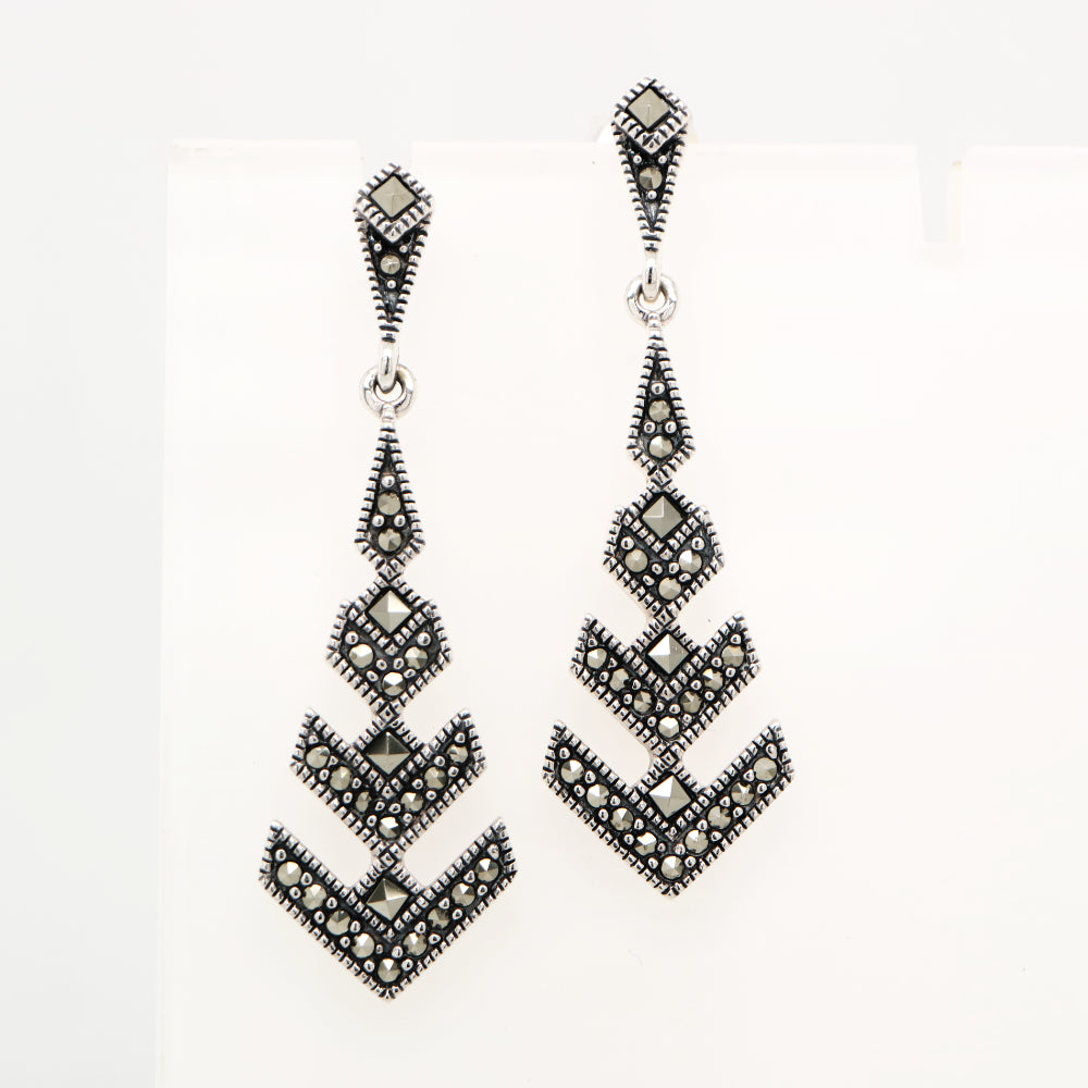 Art deco drop earrings in marcasite in sterling silver