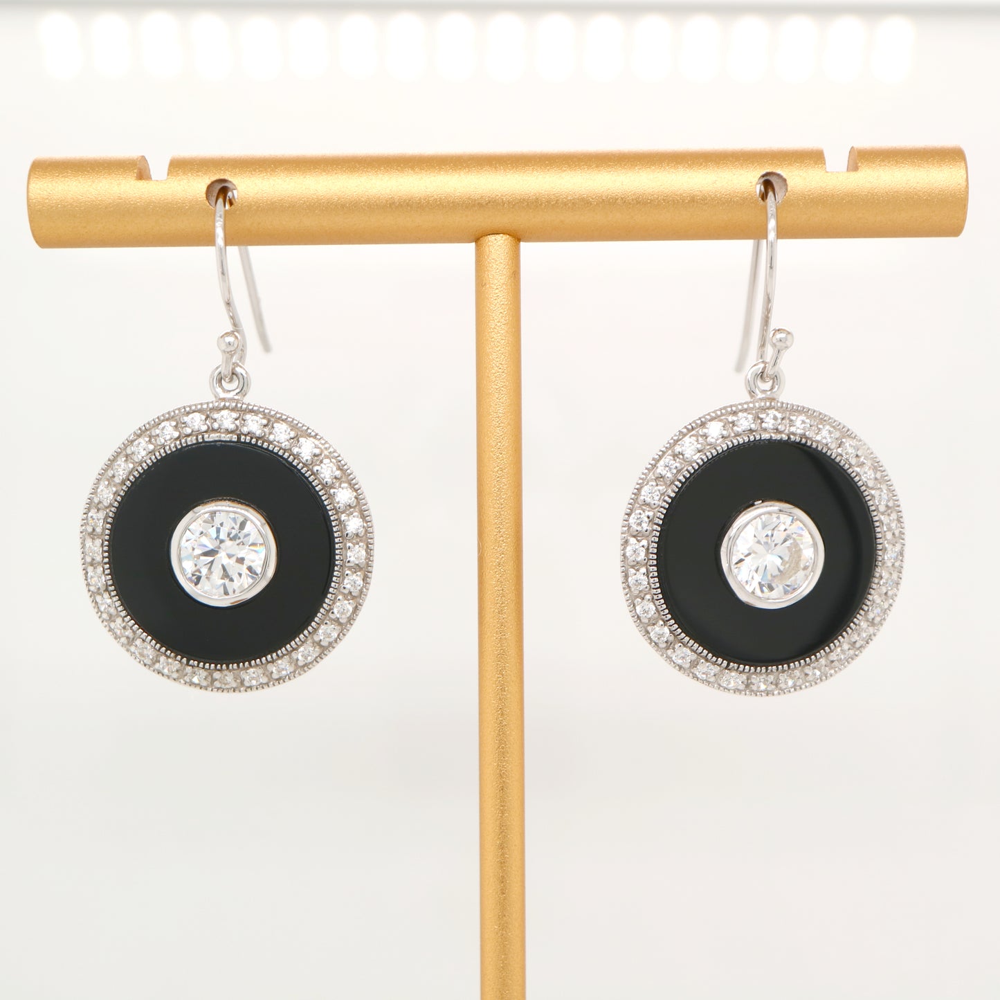 Art deco drop earrings with cz and onyx in sterling silver