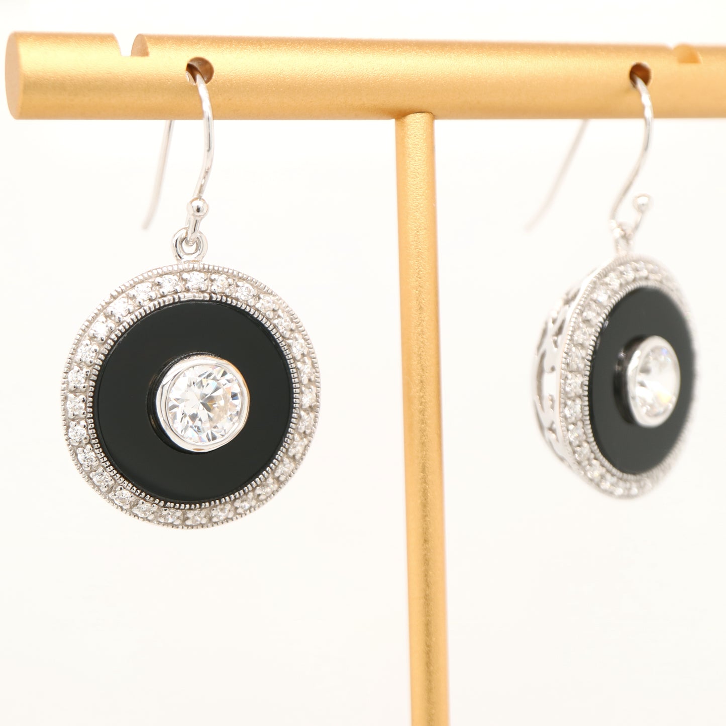 Art deco drop earrings with cz and onyx in sterling silver