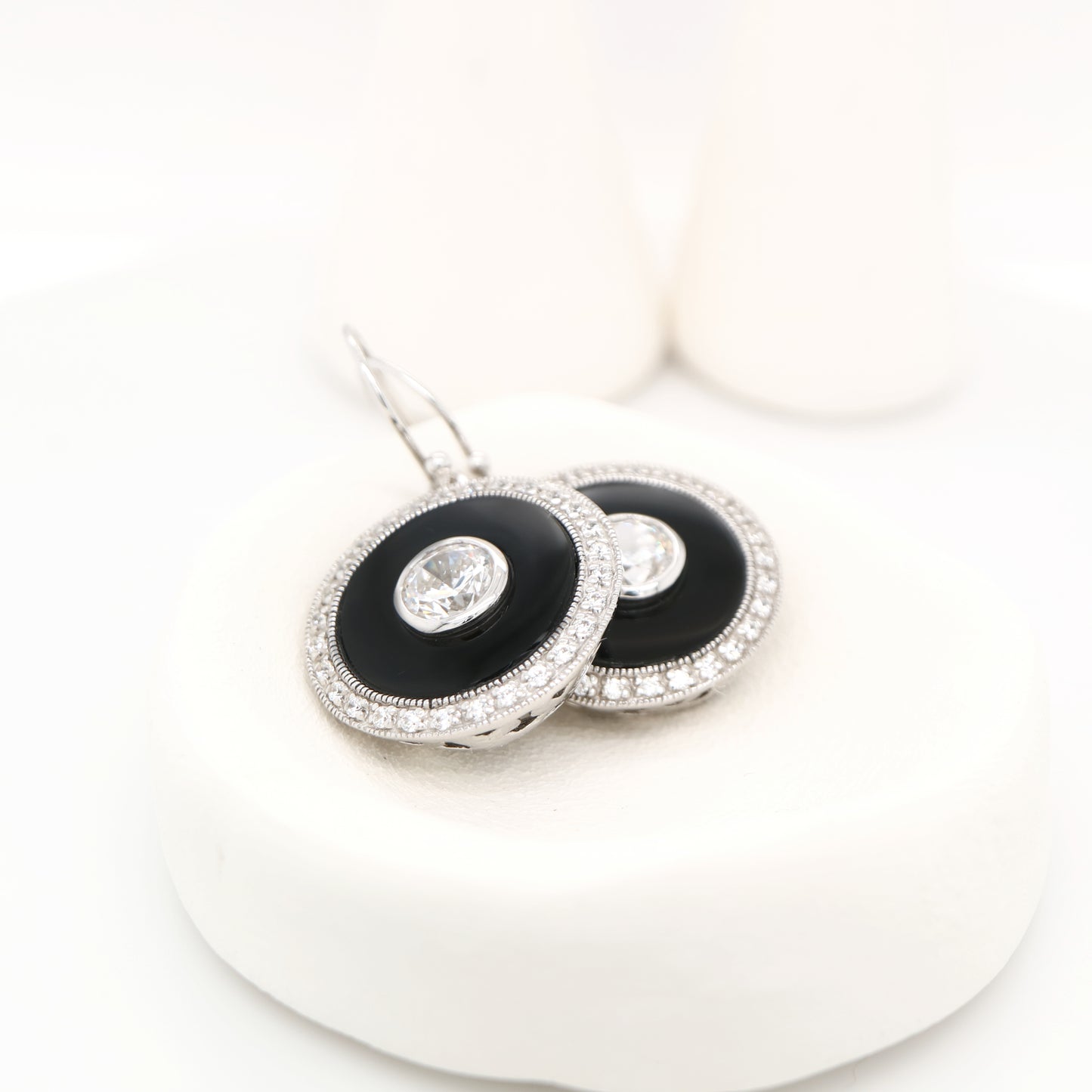 Art deco drop earrings with cz and onyx in sterling silver