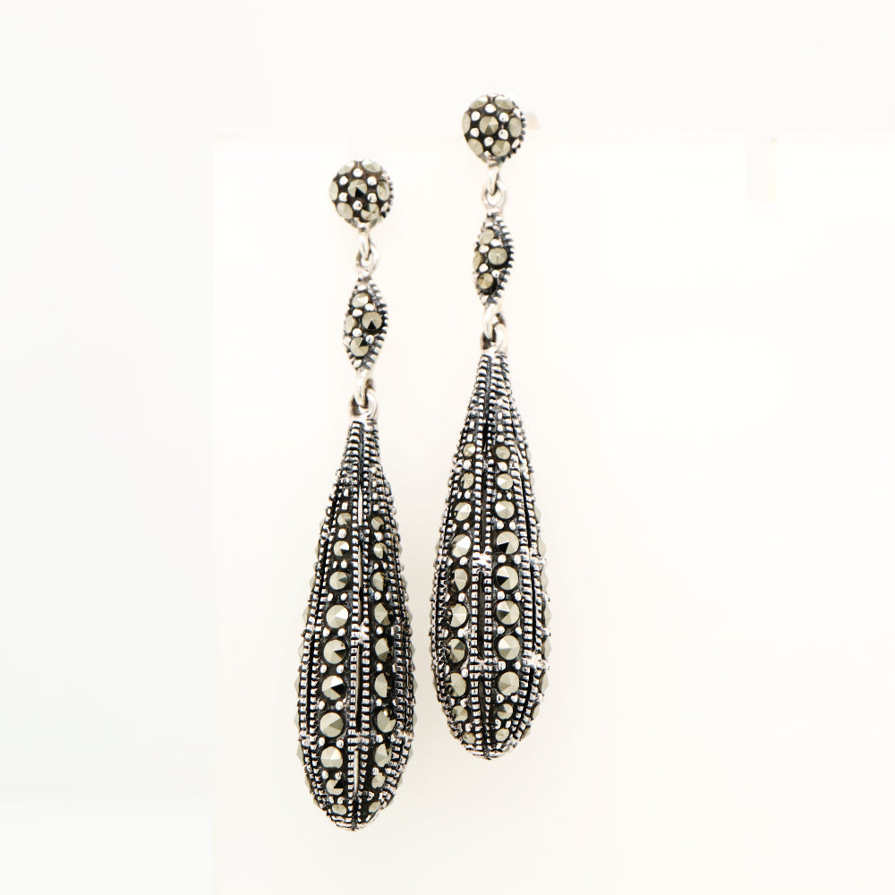 Art deco marcasite drop earrings in sterling silver