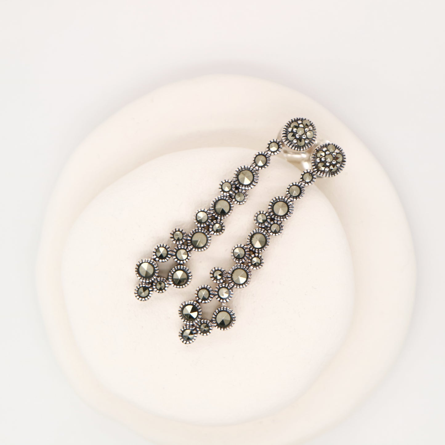 Marcasite drop cluster earring in sterling silver