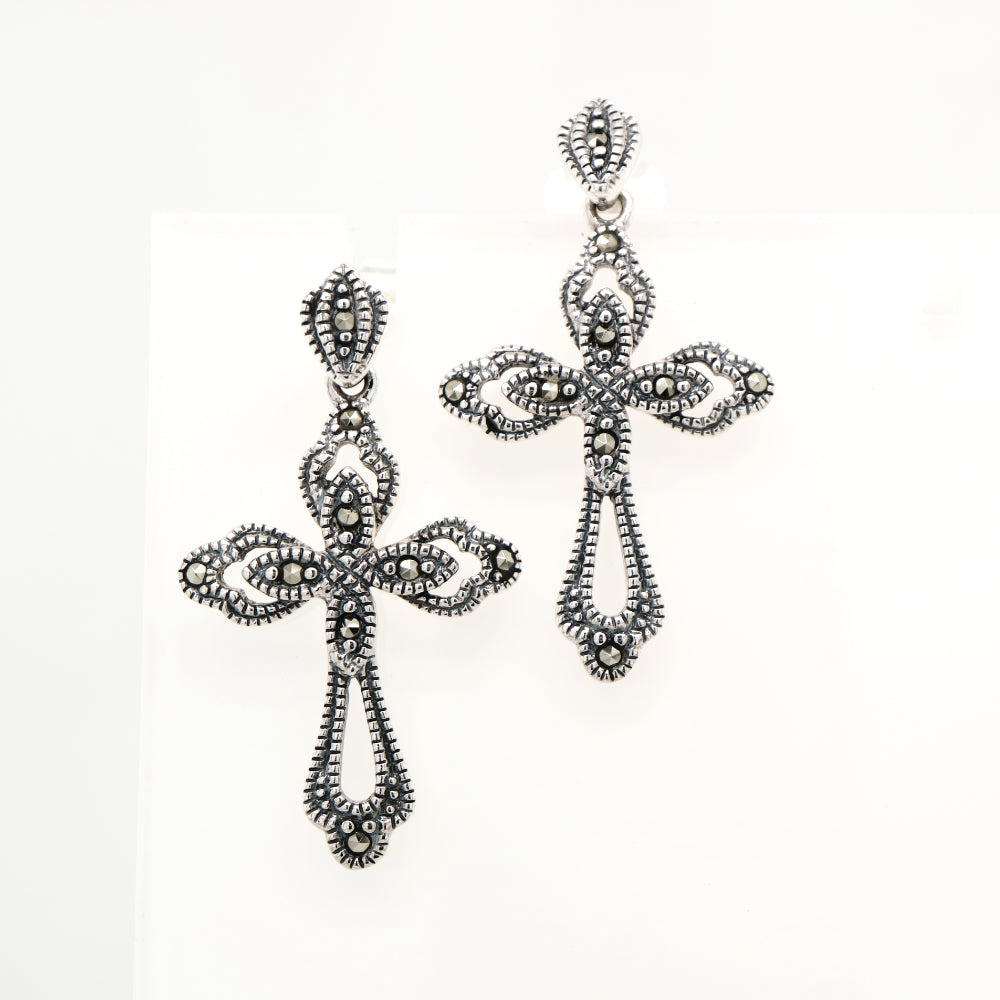 Marcasite cross earrings in sterling silver