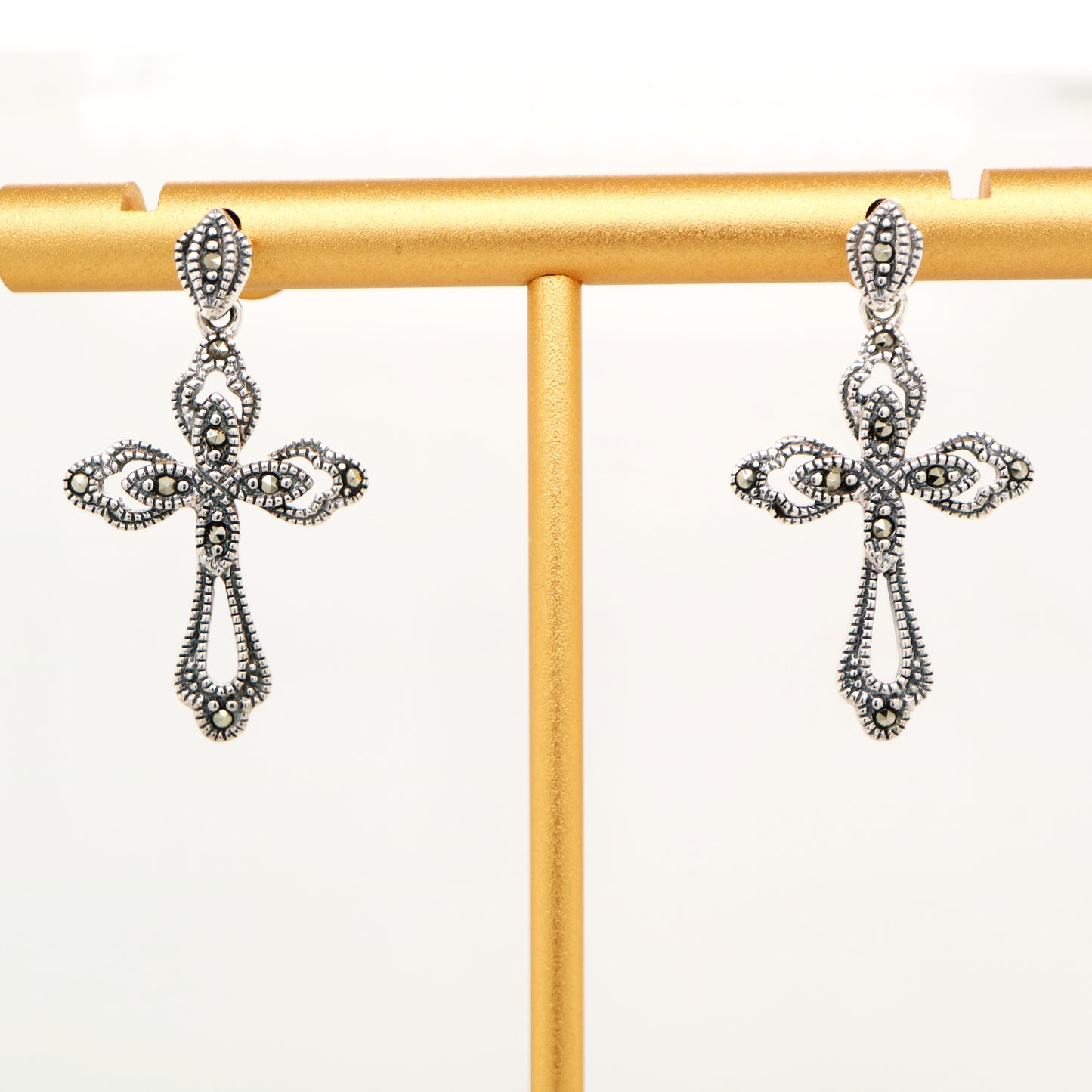 Marcasite cross earrings in sterling silver