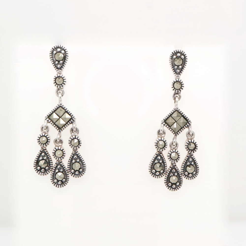 Marcasite chandelier dangle earrings in sterling silver