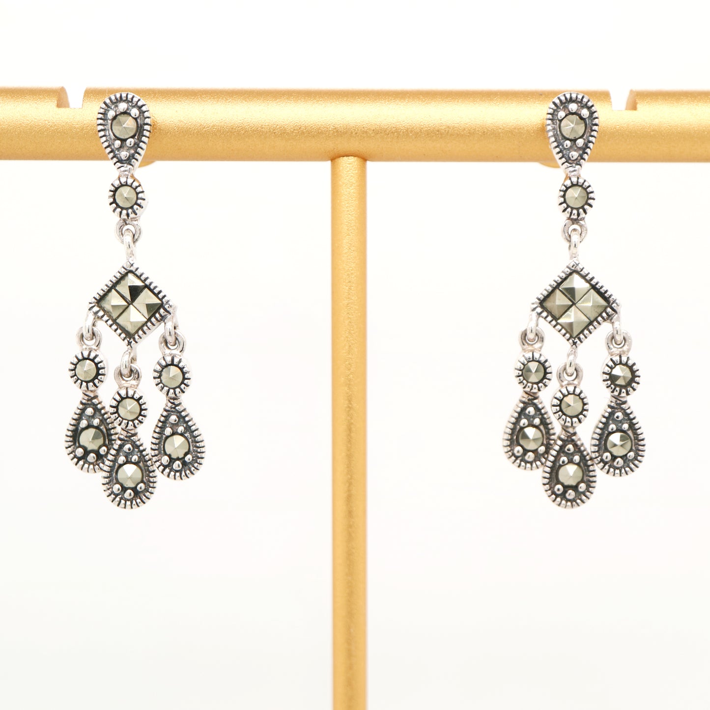 Marcasite chandelier dangle earrings in sterling silver
