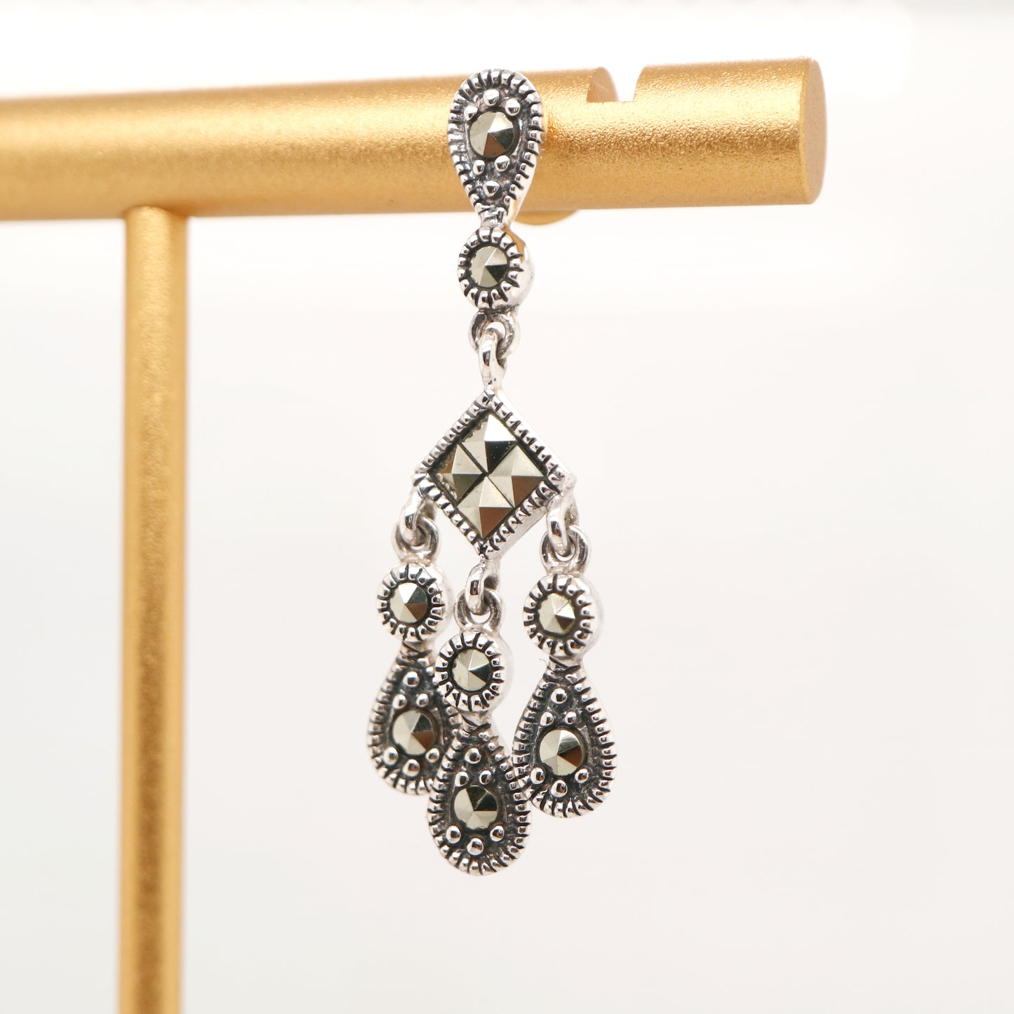 Marcasite chandelier dangle earrings in sterling silver
