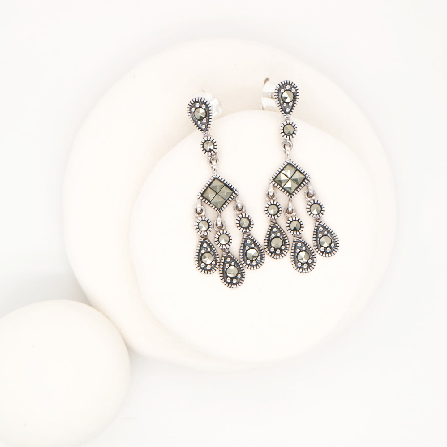 Marcasite chandelier dangle earrings in sterling silver