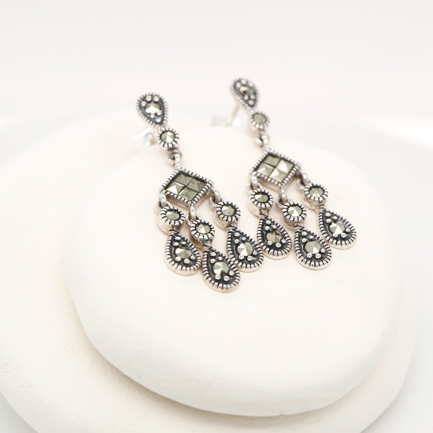 Marcasite chandelier dangle earrings in sterling silver