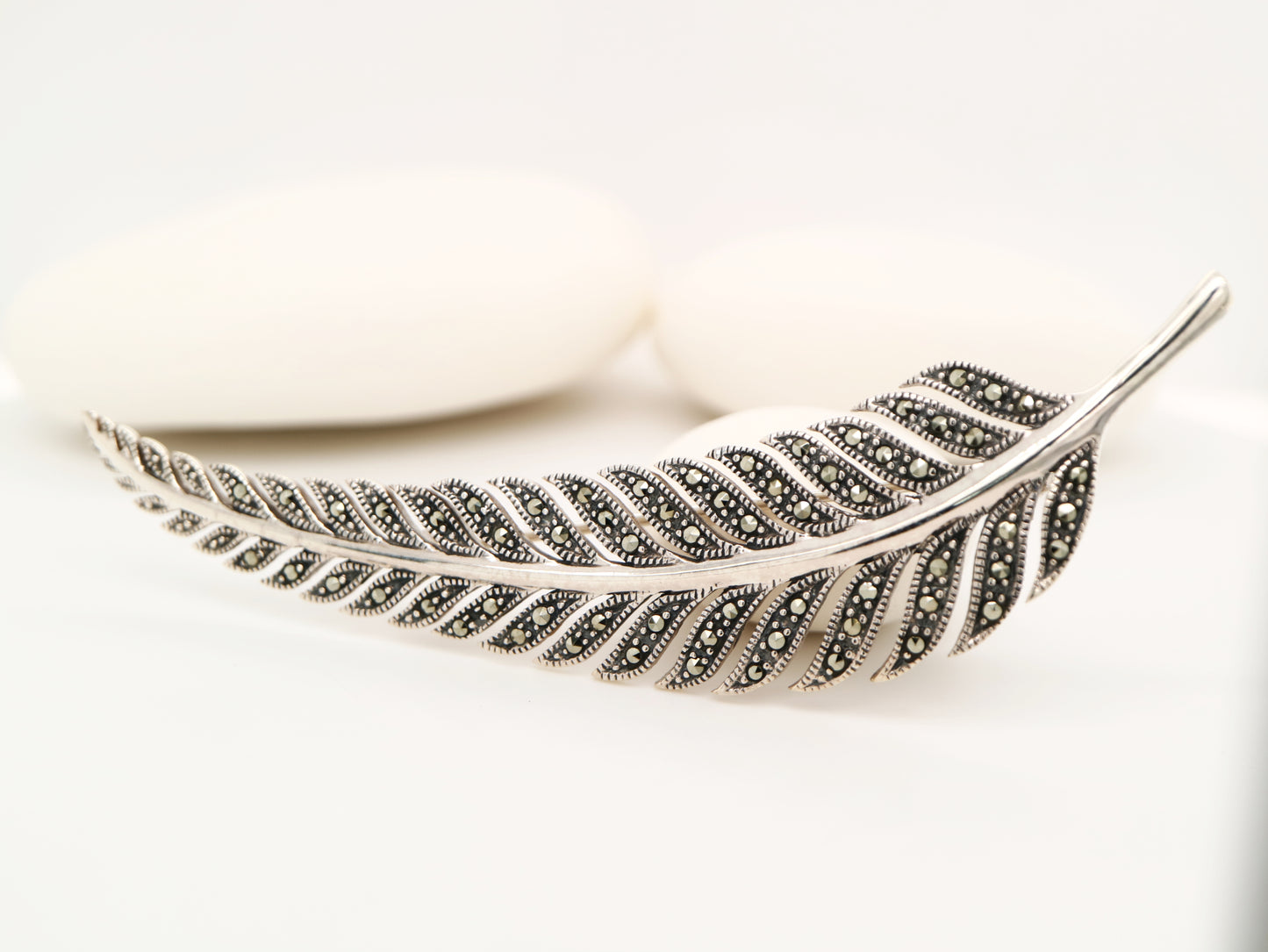 Fern leaf in marcasite and silver brooch