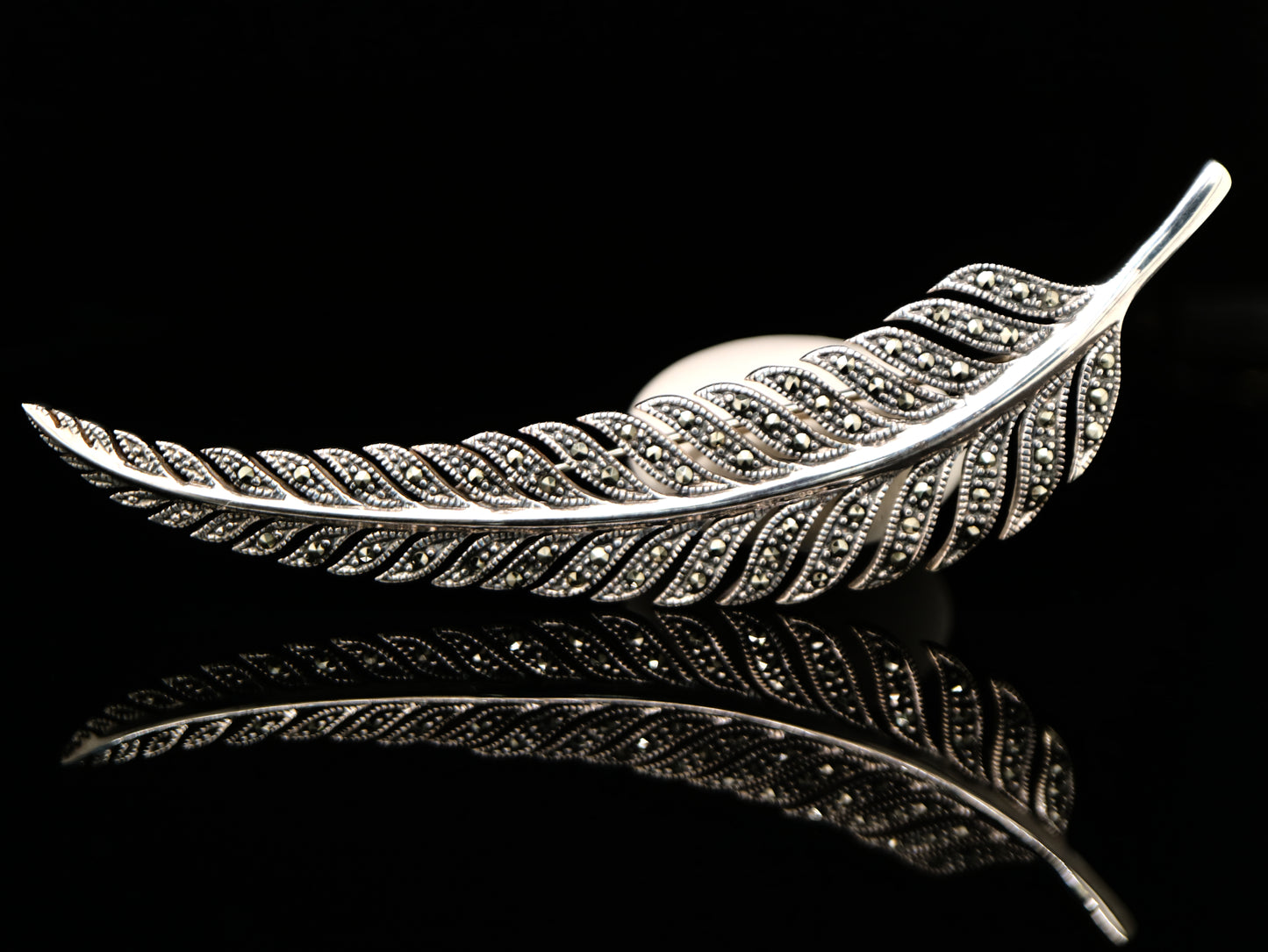 Fern leaf in marcasite and silver brooch