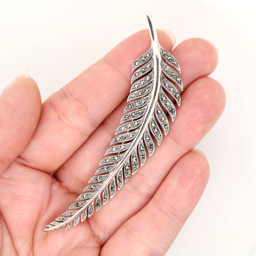Fern leaf in marcasite and silver brooch