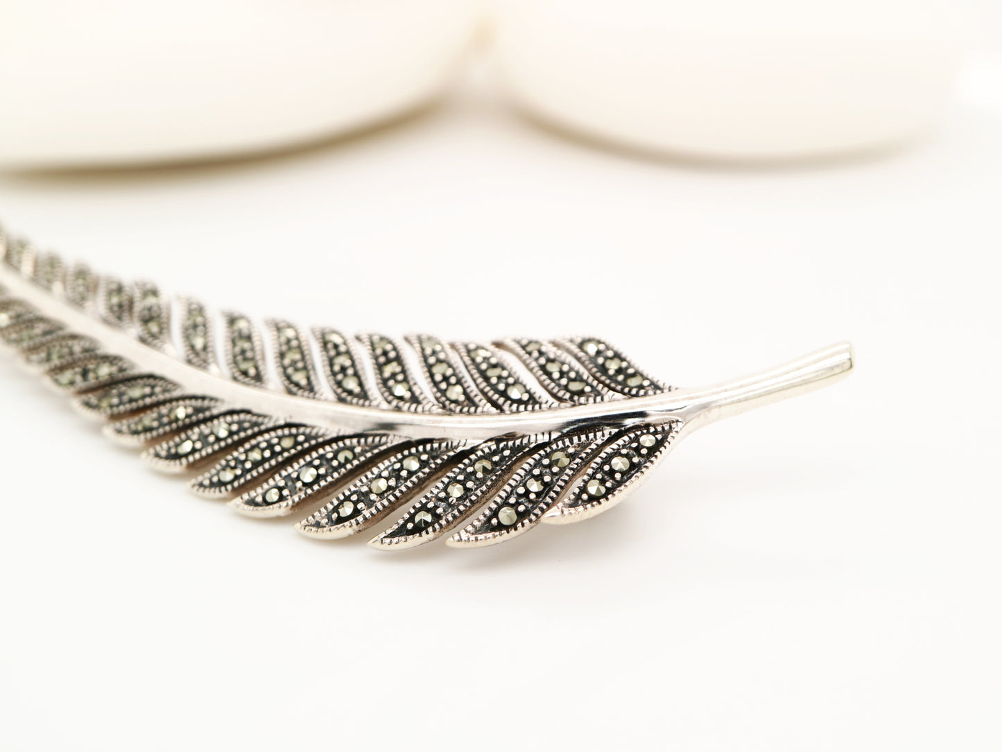 Fern leaf in marcasite and silver brooch