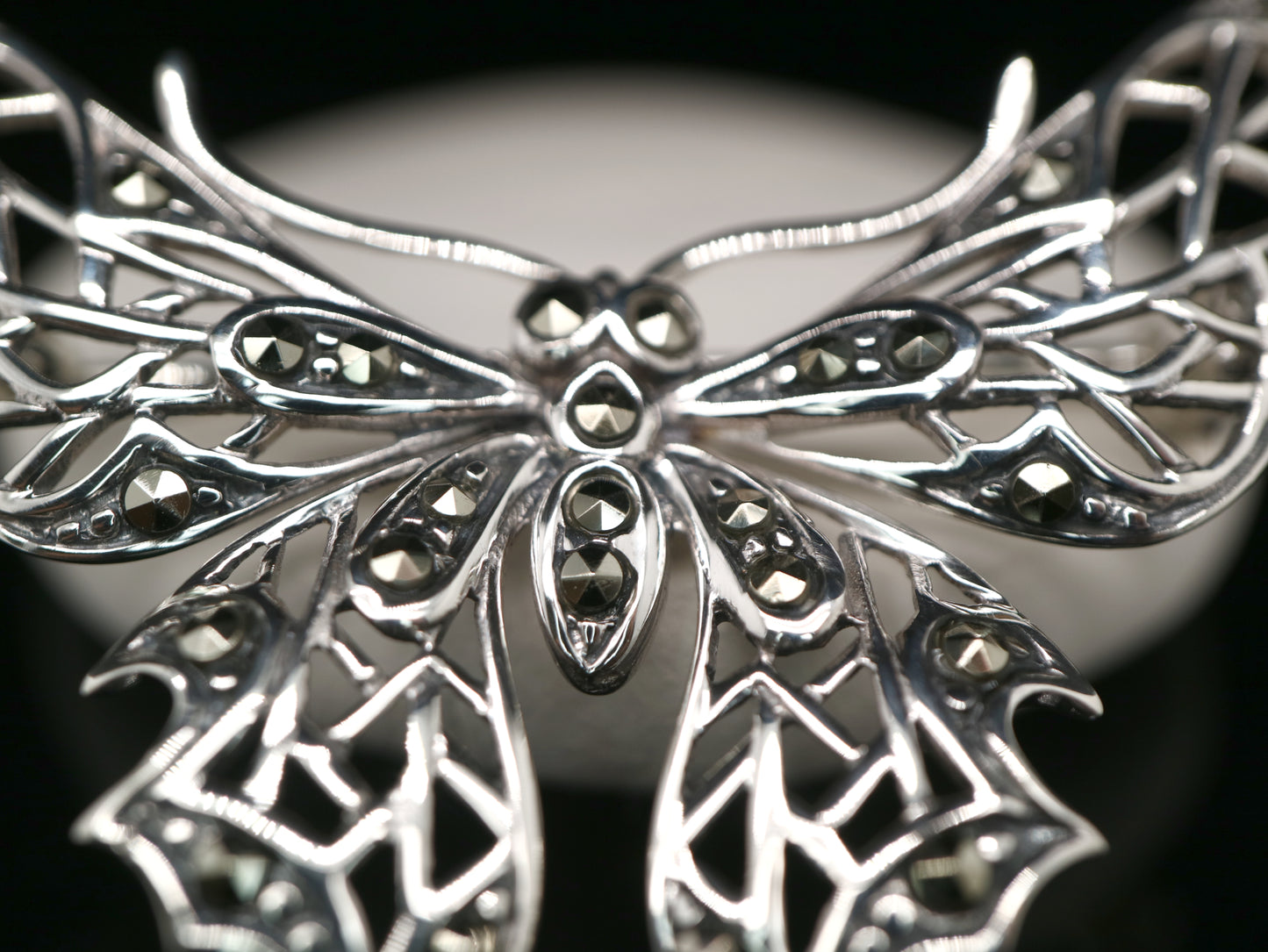 Butterfly brooch with marcasite in sterling silver