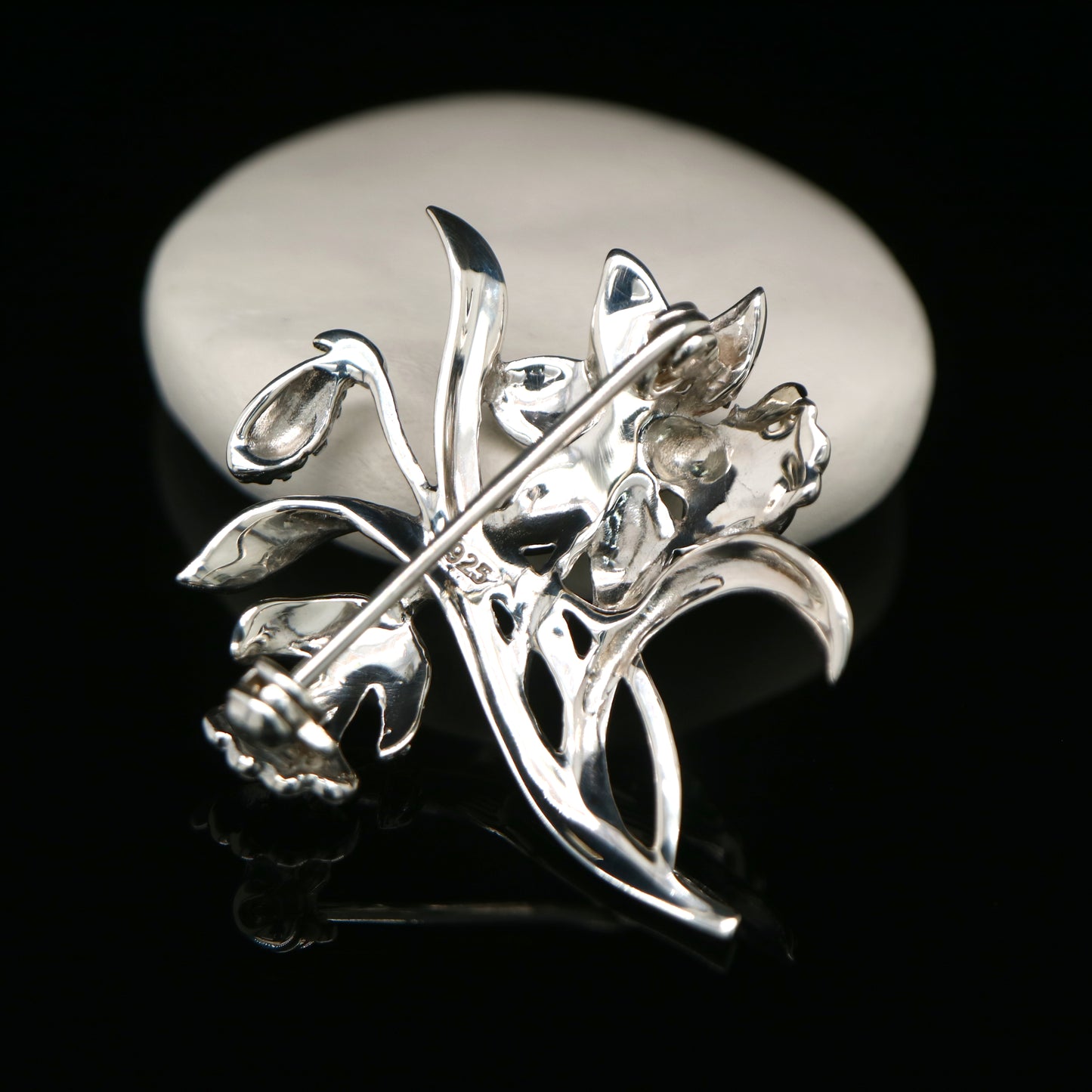 Trumpet Flower Brooch with Marcasite in Sterling Silver
