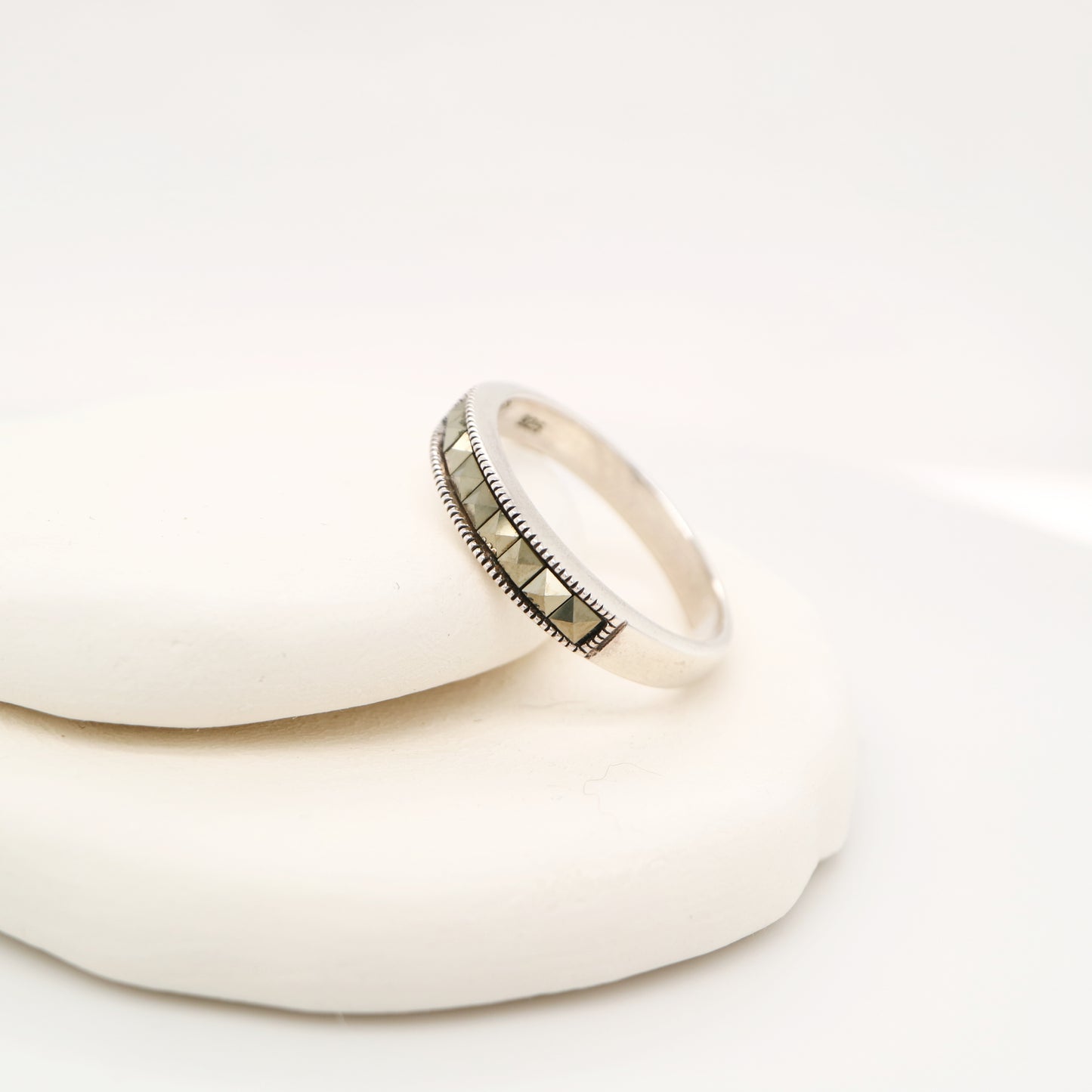 Swiss-cut marcasite band ring in sterling silver