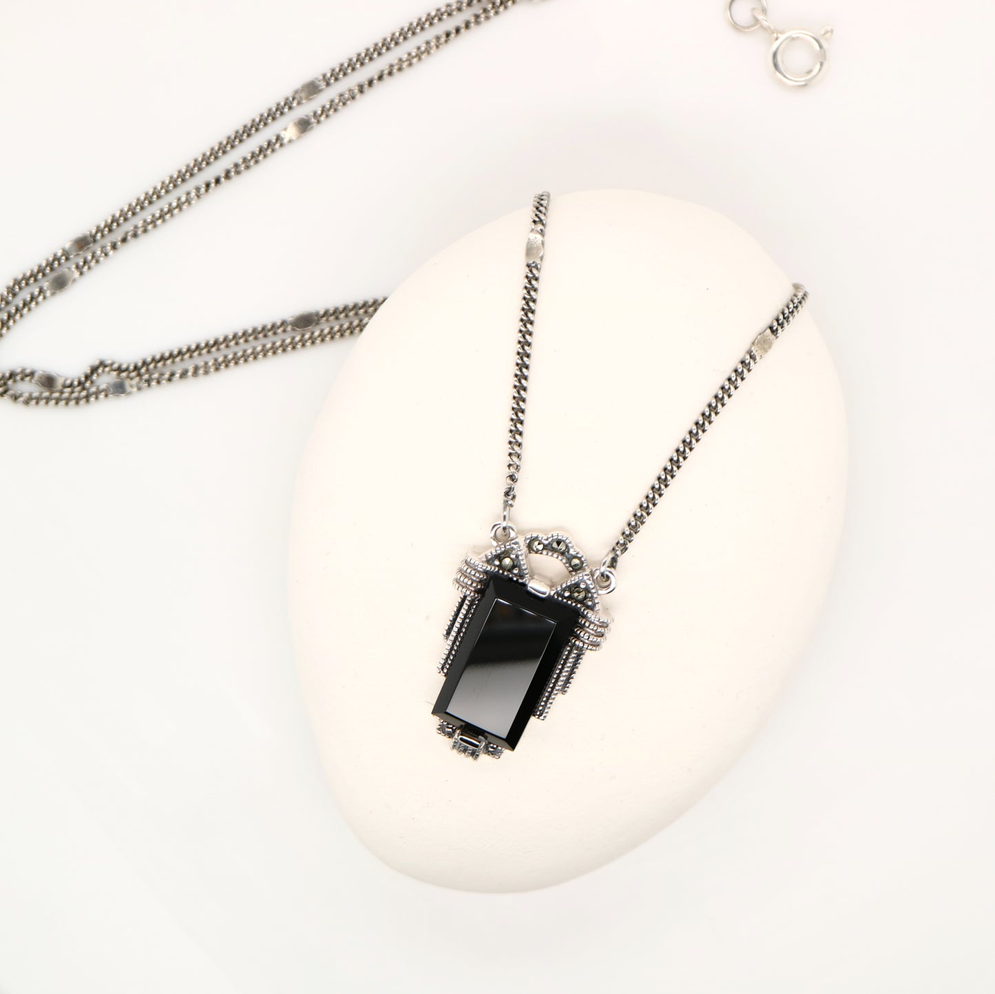 Architectural art deco onyx necklace in sterling silver