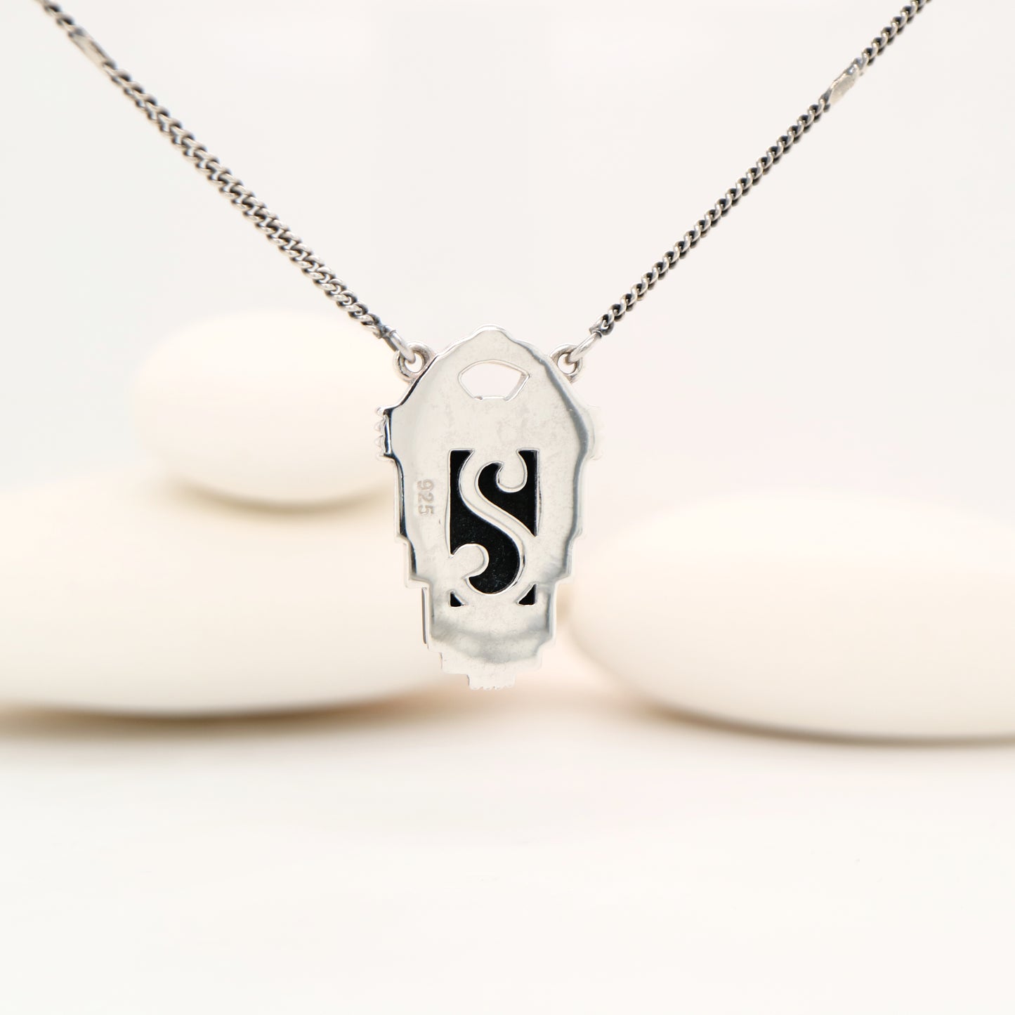 Architectural art deco onyx necklace in sterling silver