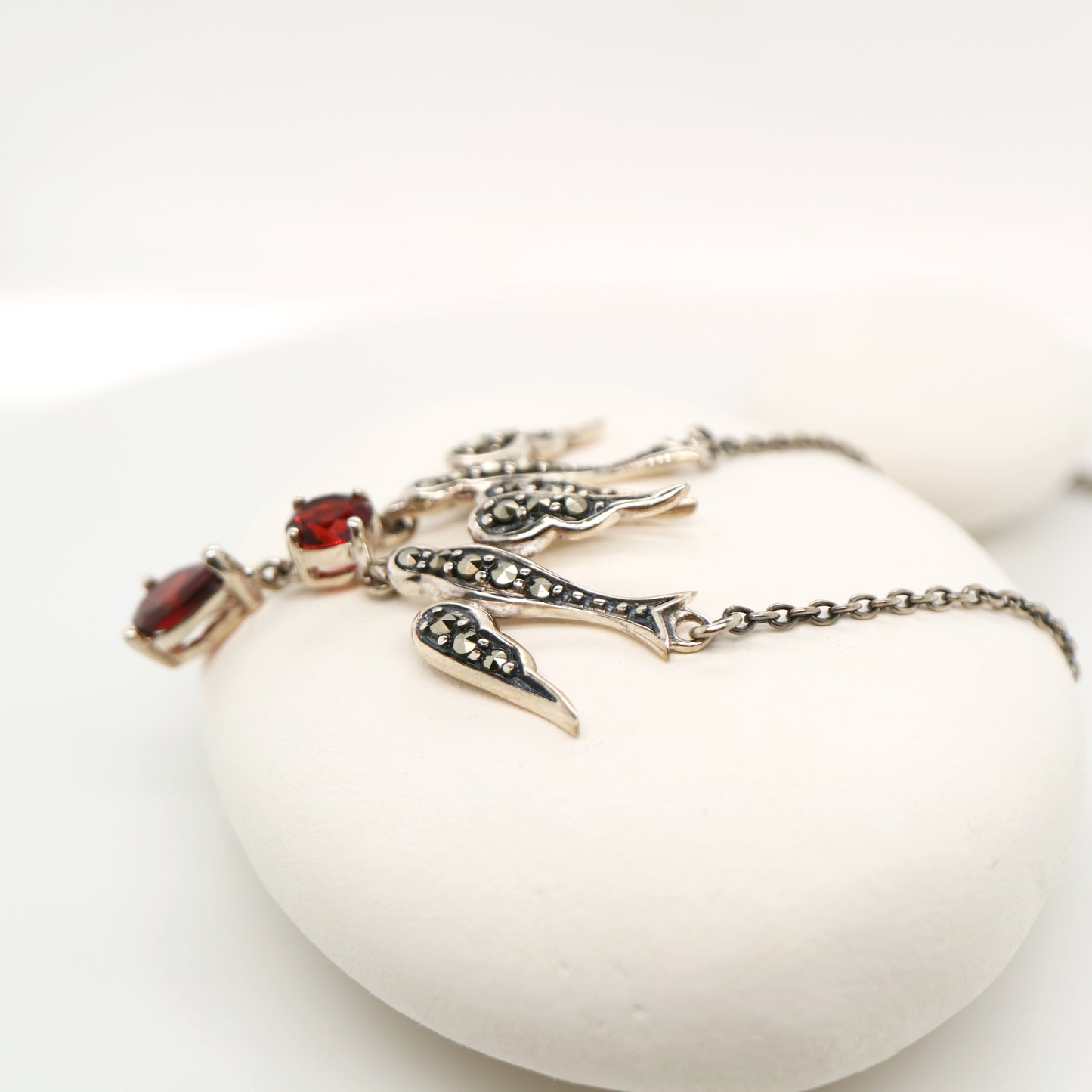 Swallow necklace with Garnet drop in sterling silver