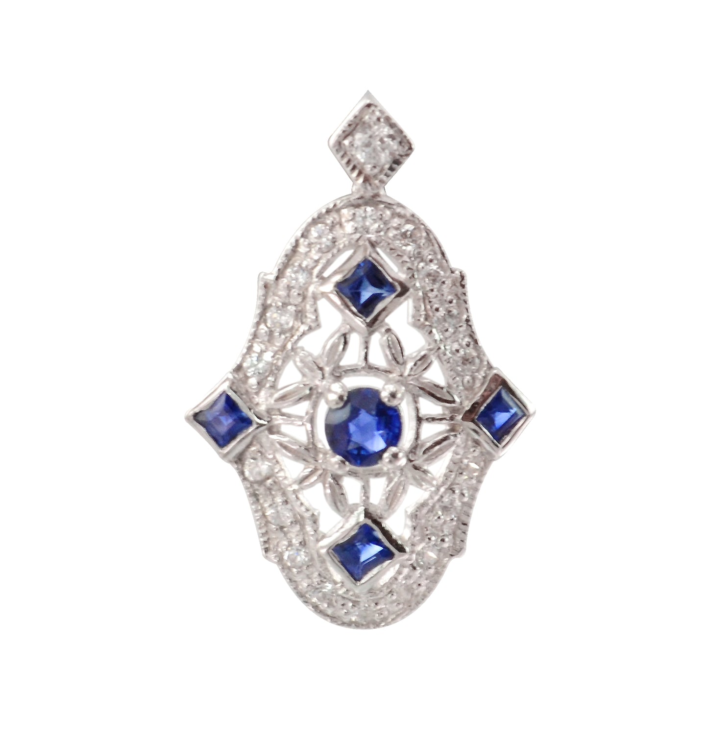 Diamond and sapphire pendant in 9k white gold
