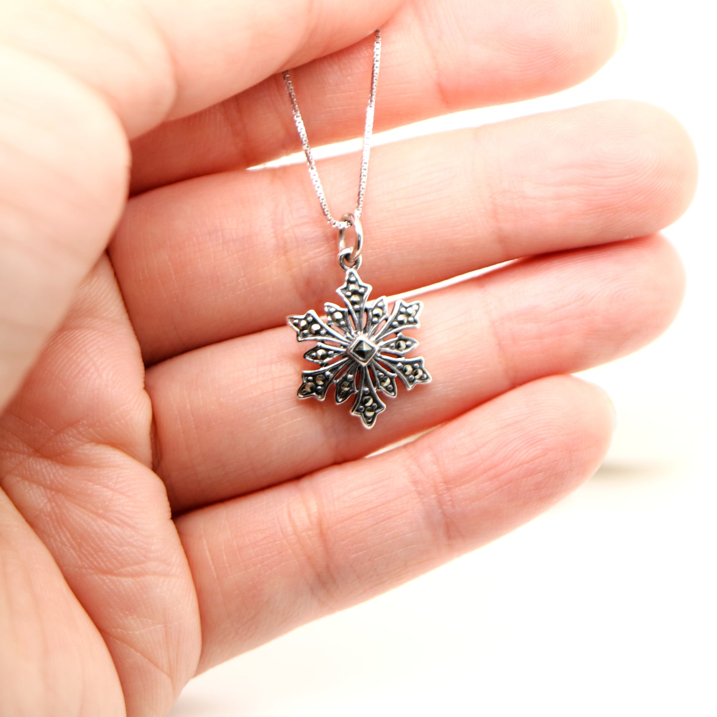 Snowflake Pendant in Sterling Silver and Marcasite
