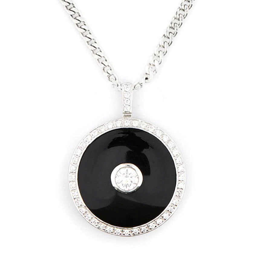 Vintage style pendant with CZ and onyx in Sterling Silver