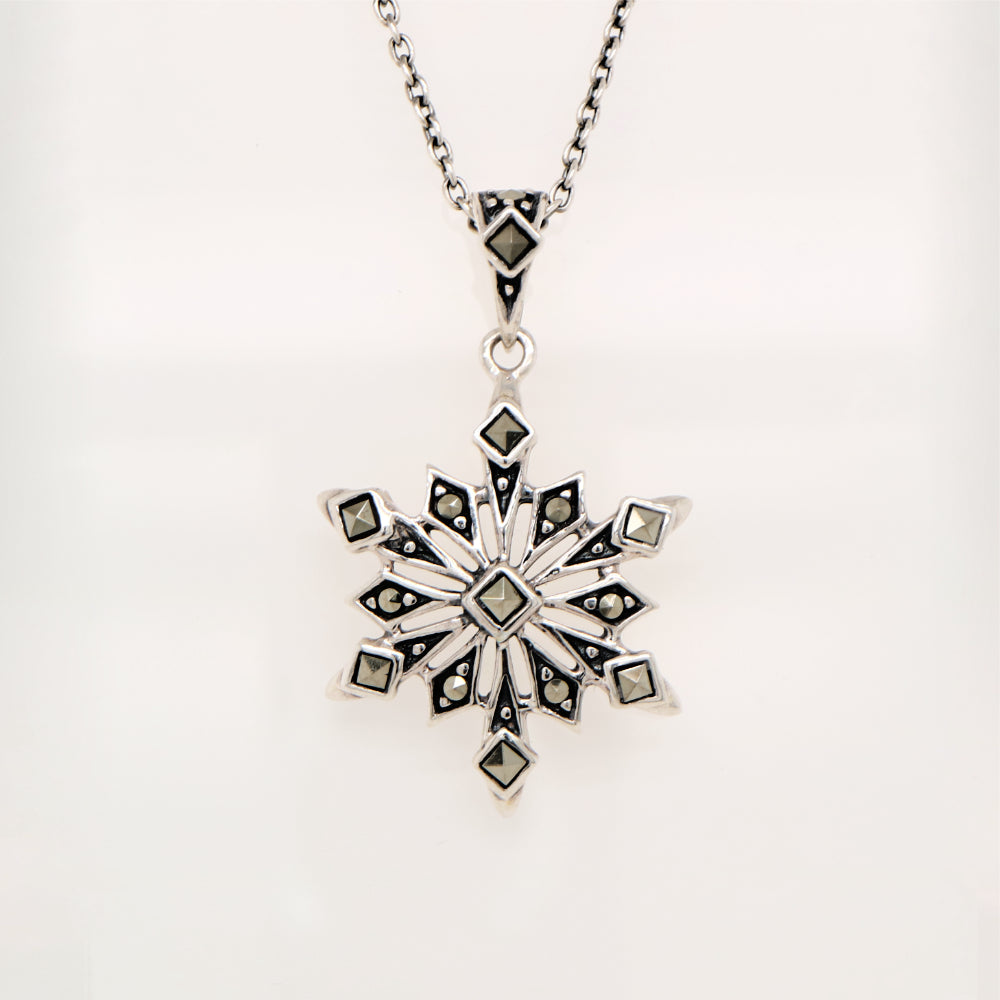 Snowflake Pendant in Sterling Silver and Marcasite