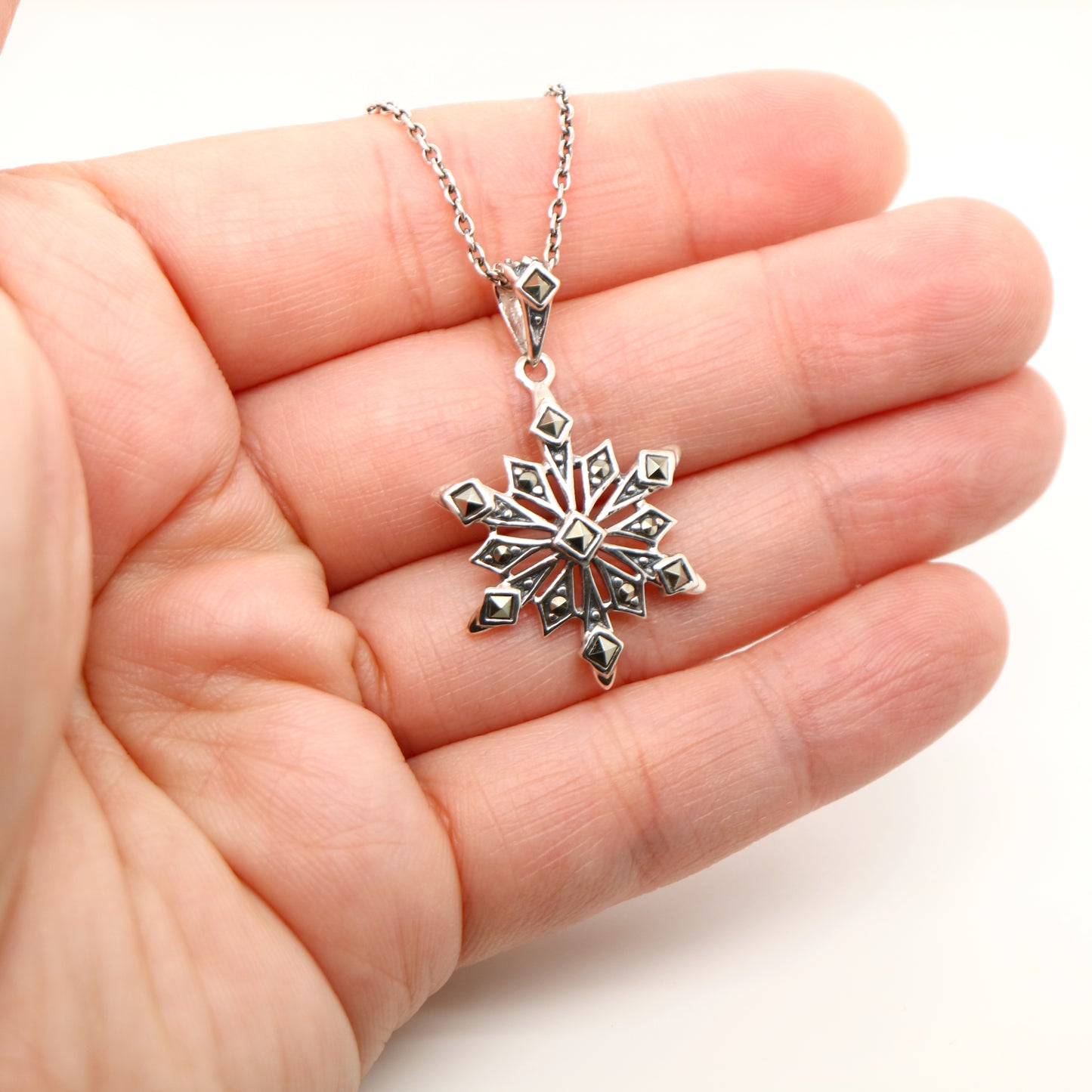 Snowflake Pendant in Sterling Silver and Marcasite