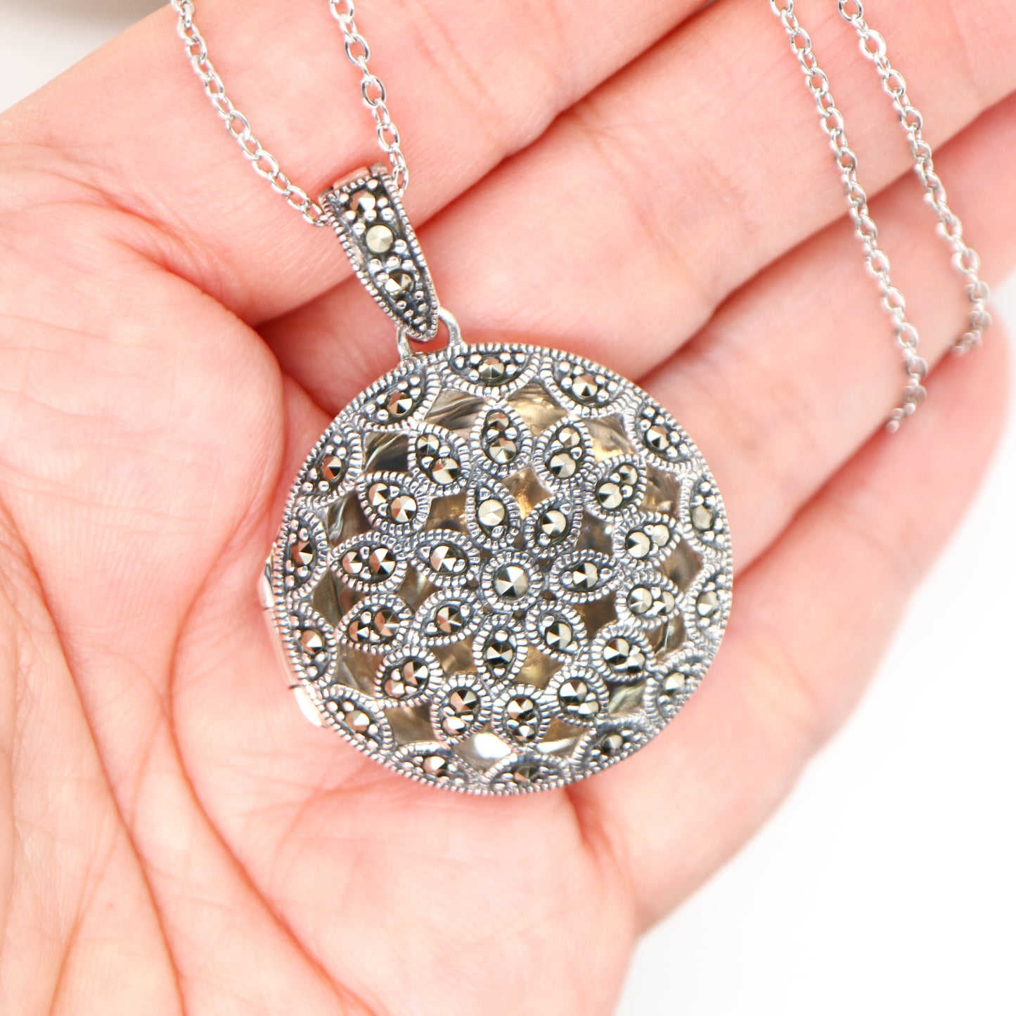 Art Nouveau Locket in Marcasite and Sterling Silver