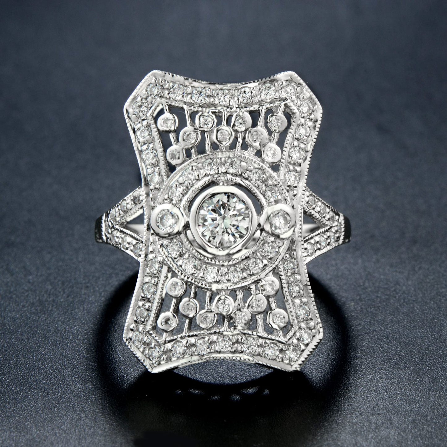 Art deco ring with cubic zirconia in sterling silver