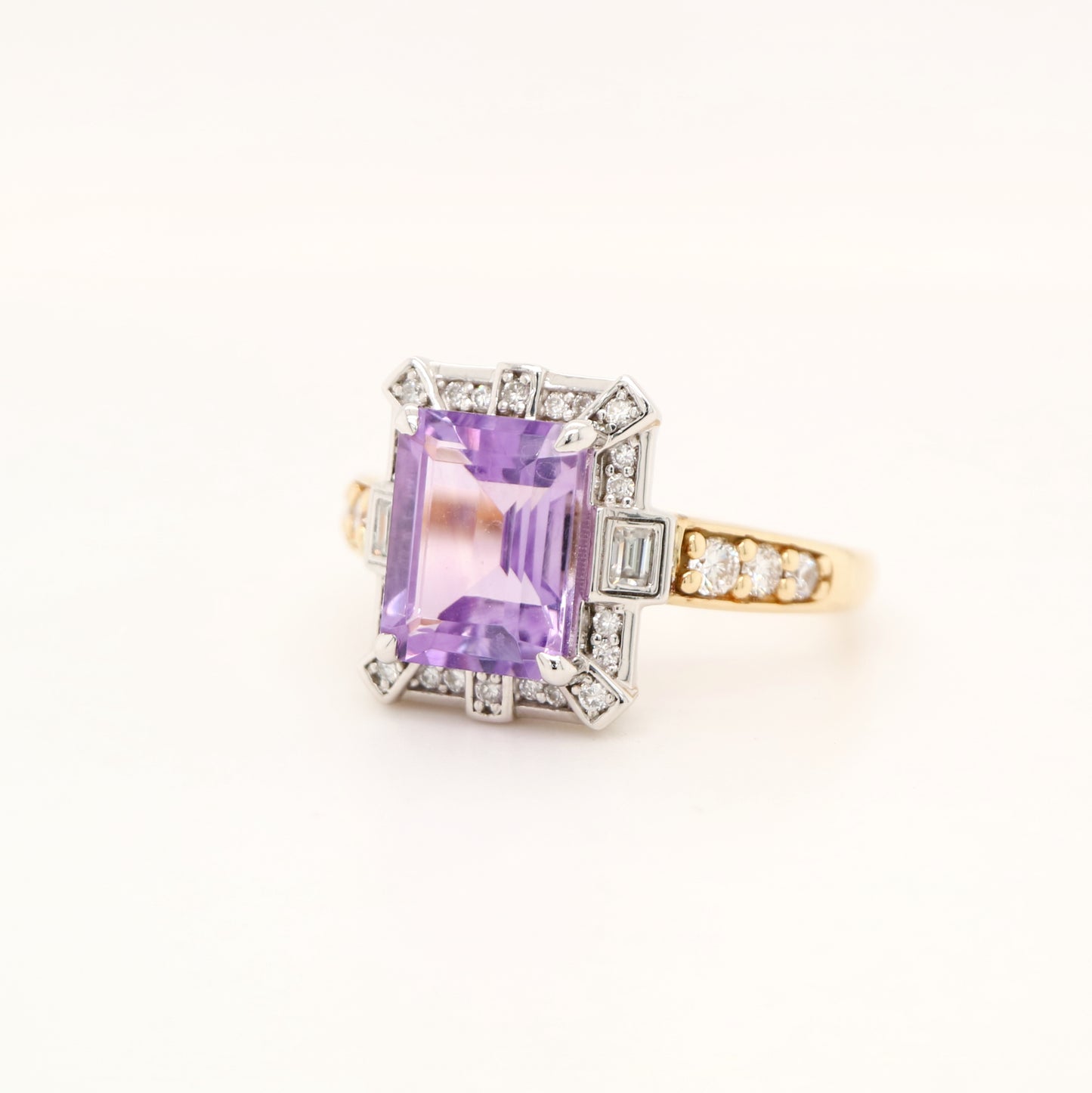 Bi-color gold cocktail ring with amethys and laboratory grown diamond