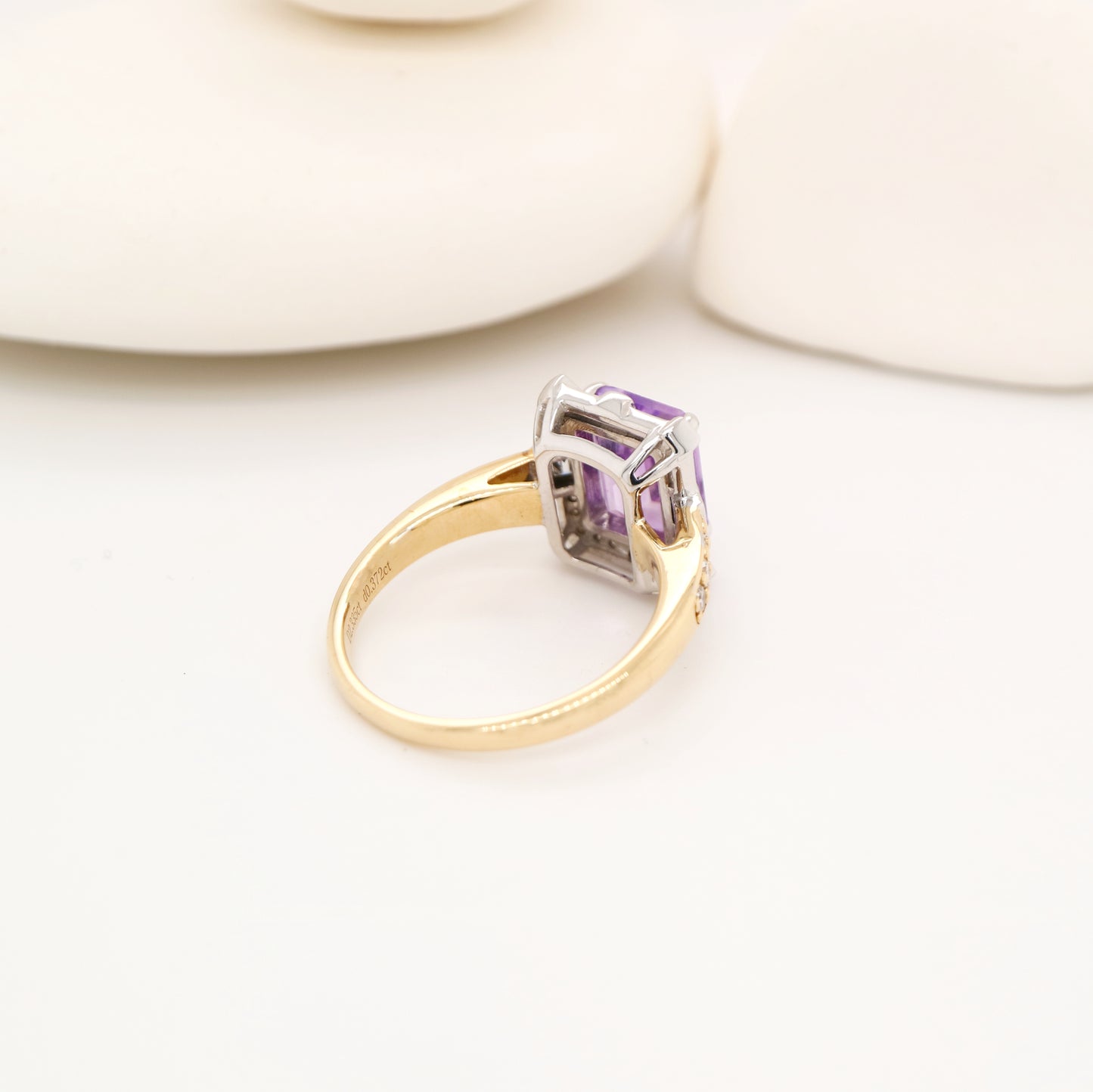 Bi-color gold cocktail ring with amethys and laboratory grown diamond