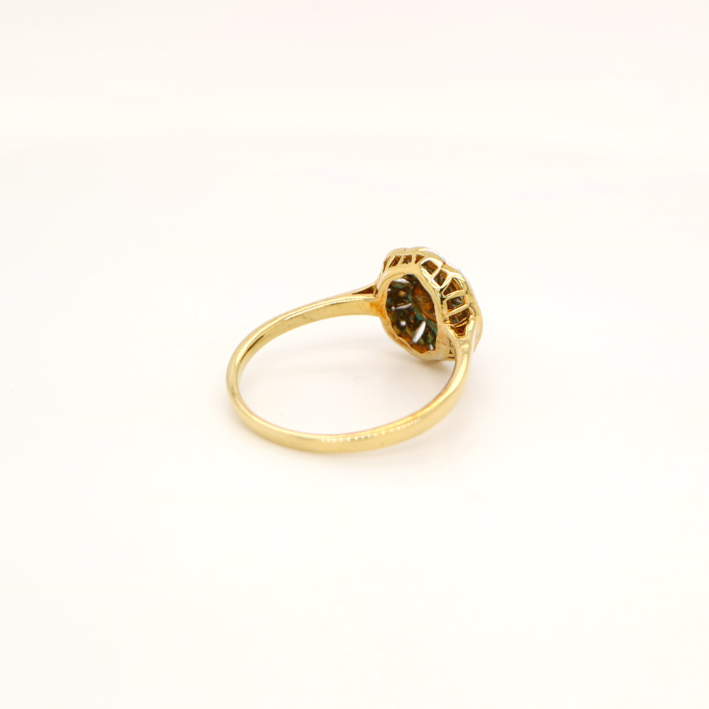 Round vintage art deco twin gold and natural diamond ring