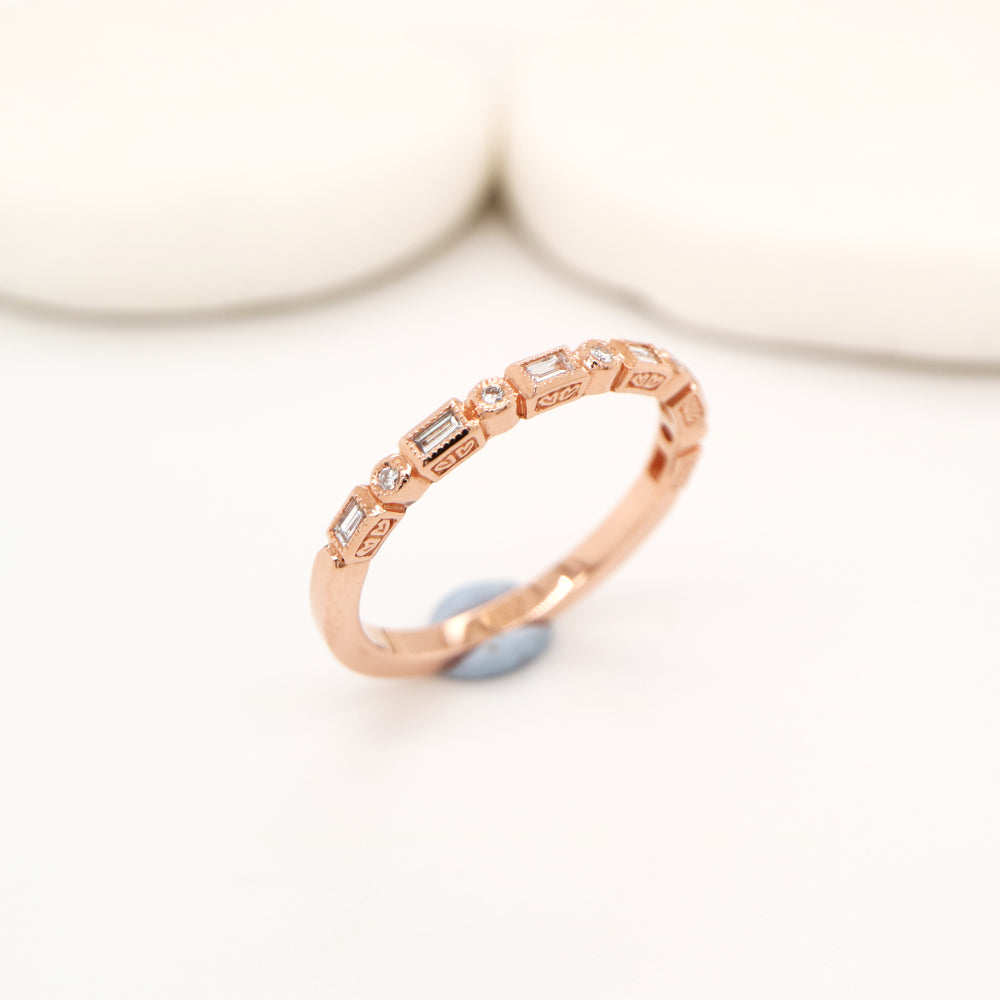 Art deco half set band in solid rose gold with natural diamonds