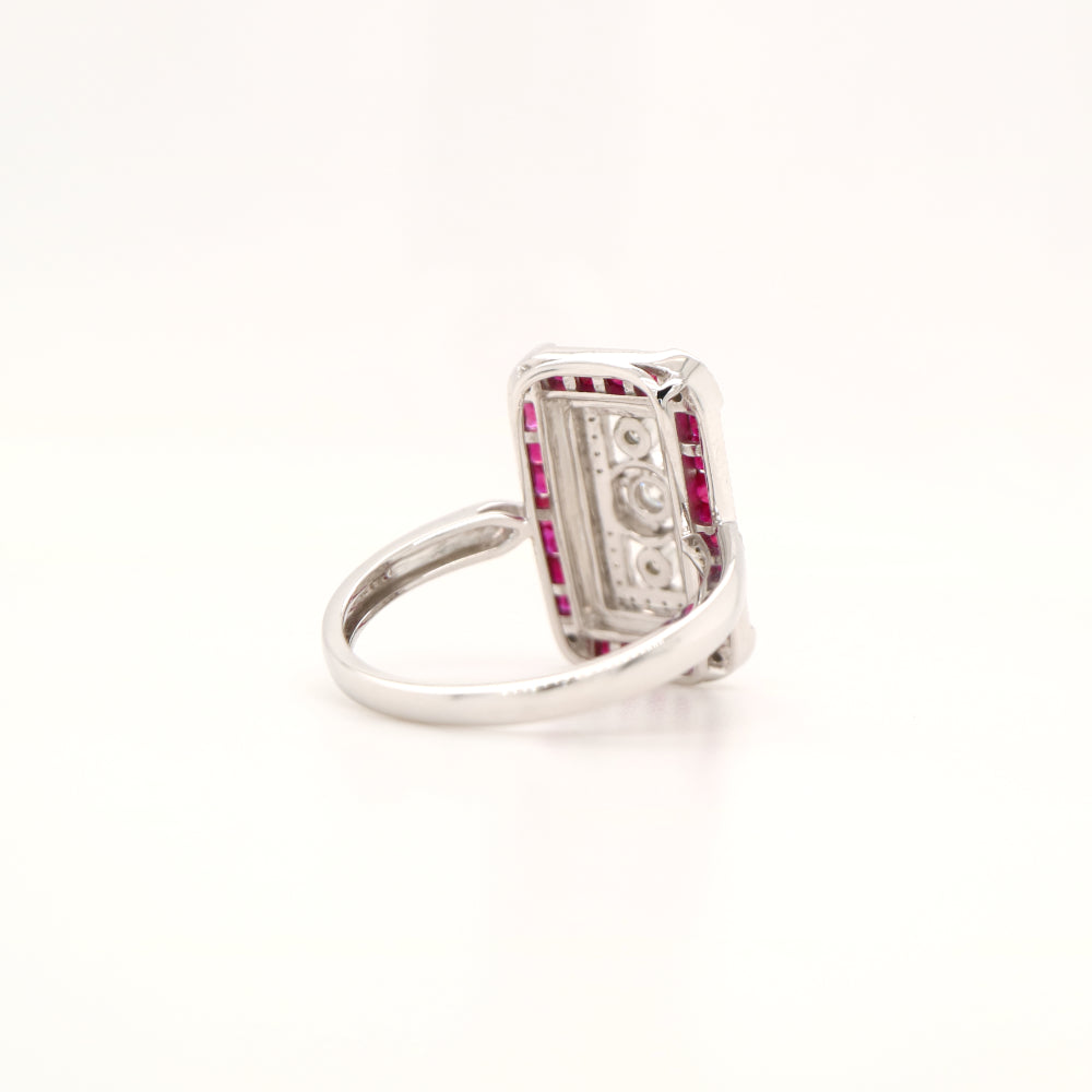 Art deco style channel set white gold ring - ruby