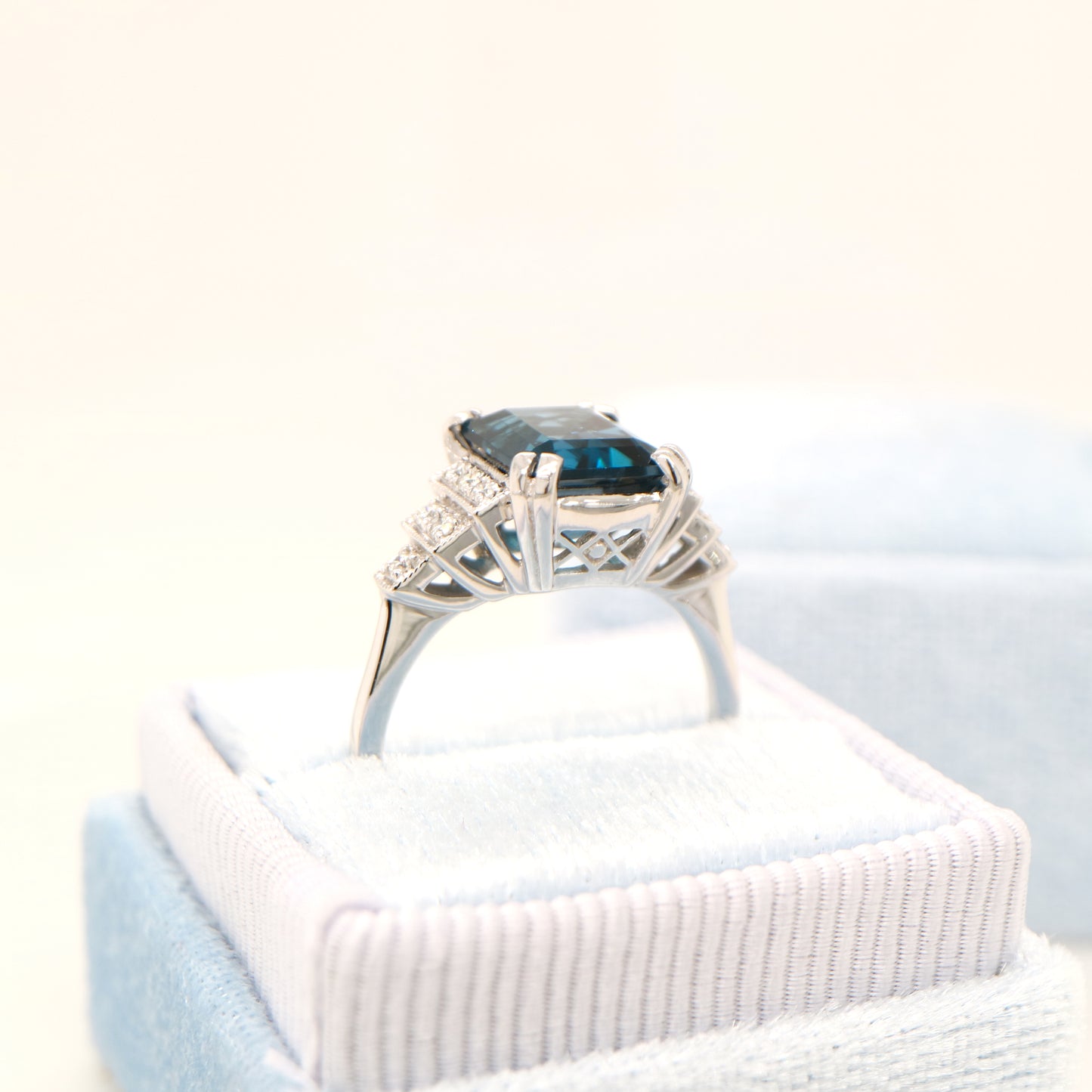 London blue topaz solitaire with diamonds in white gold