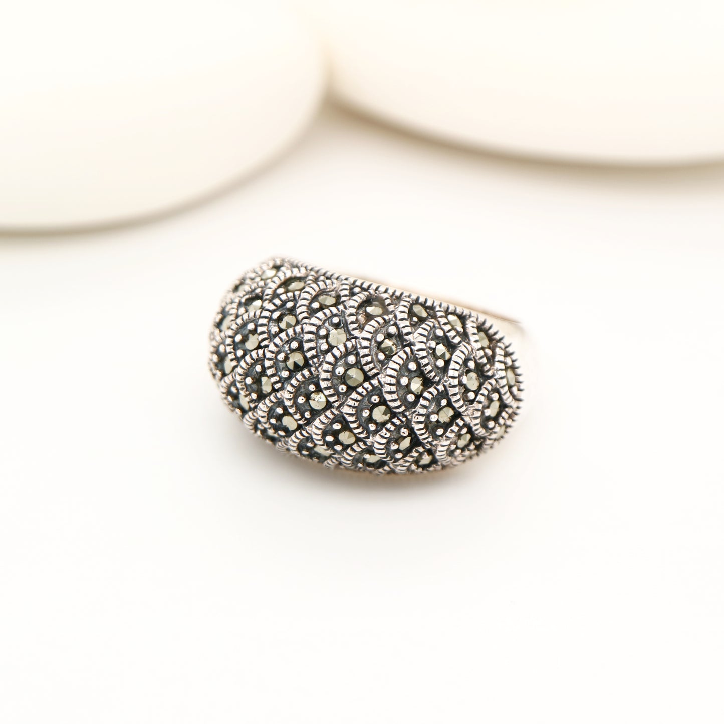 Scale pattern marcasite ring in sterling silver