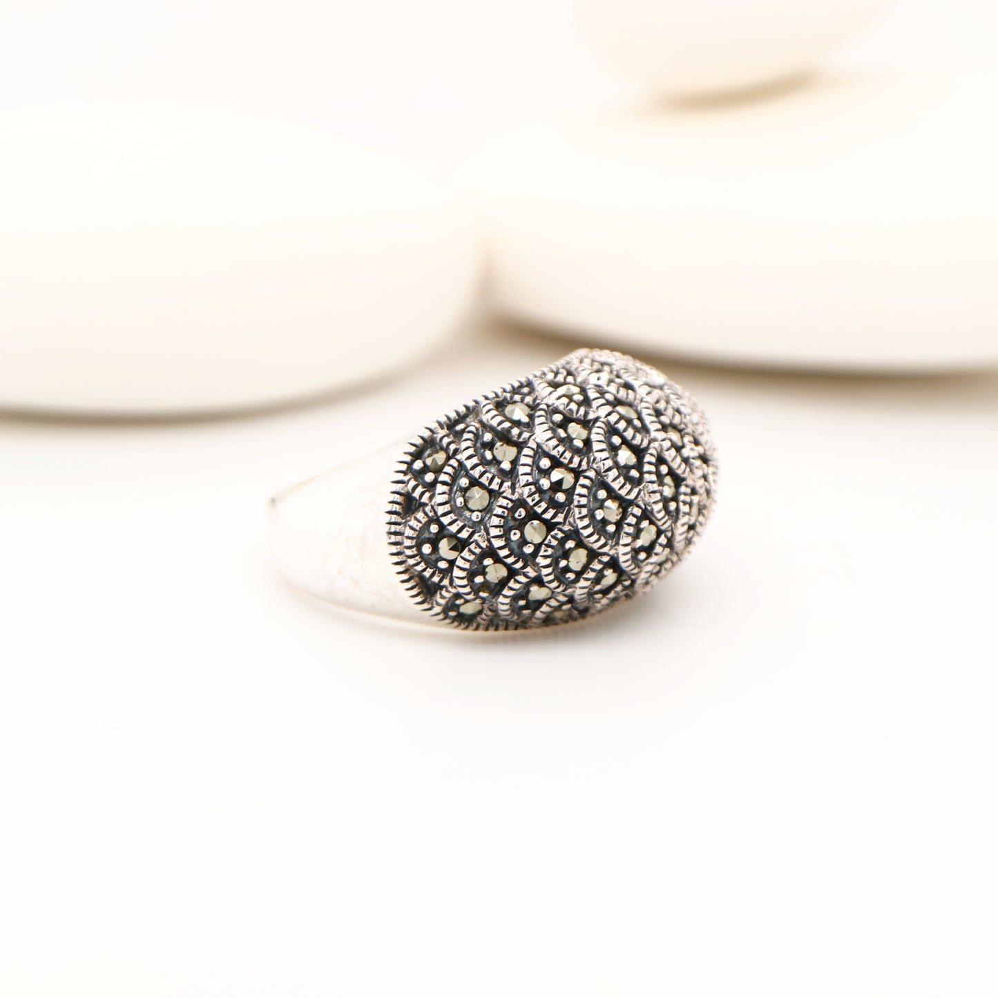 Scale pattern marcasite ring in sterling silver