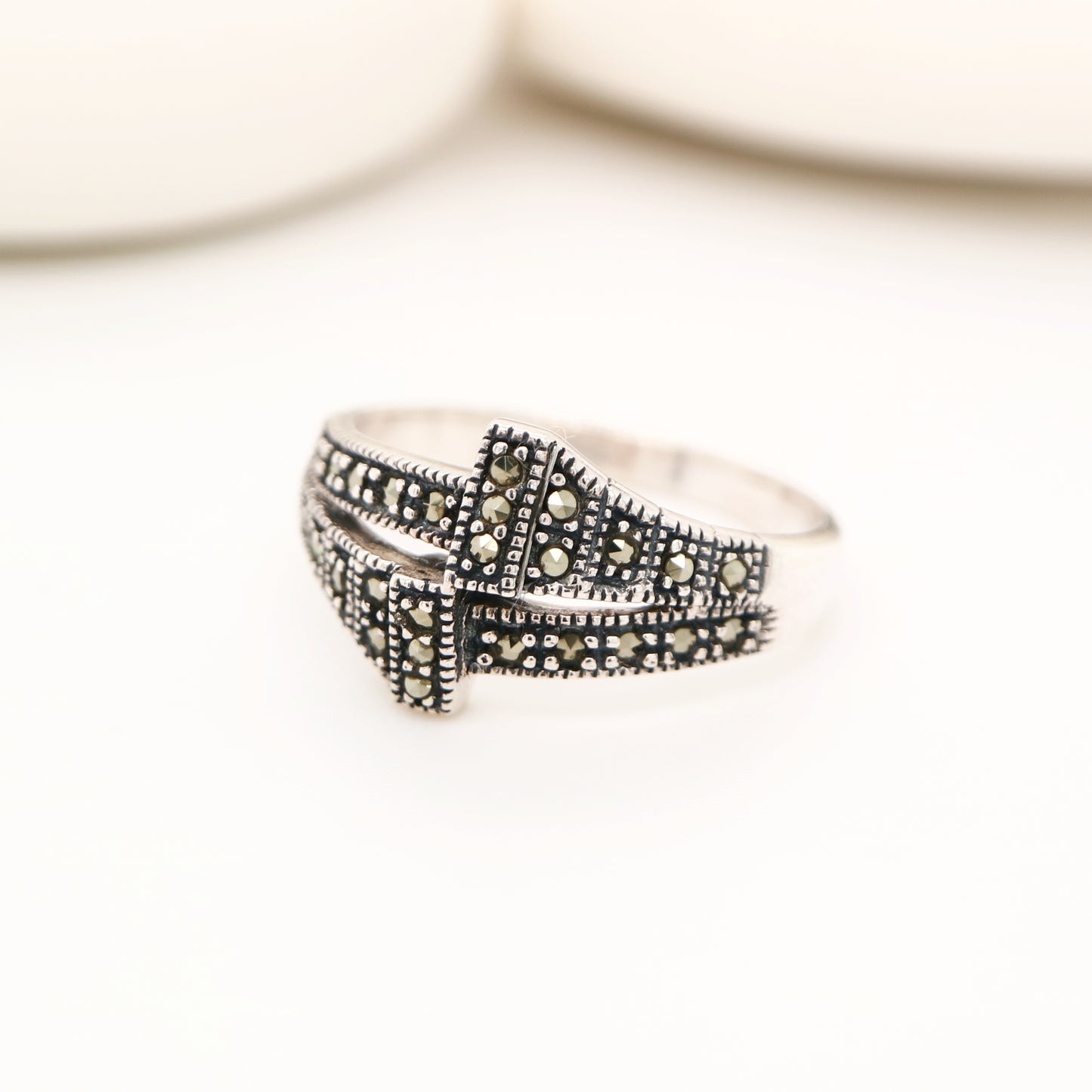 Marcasite dual band ring in sterling silver