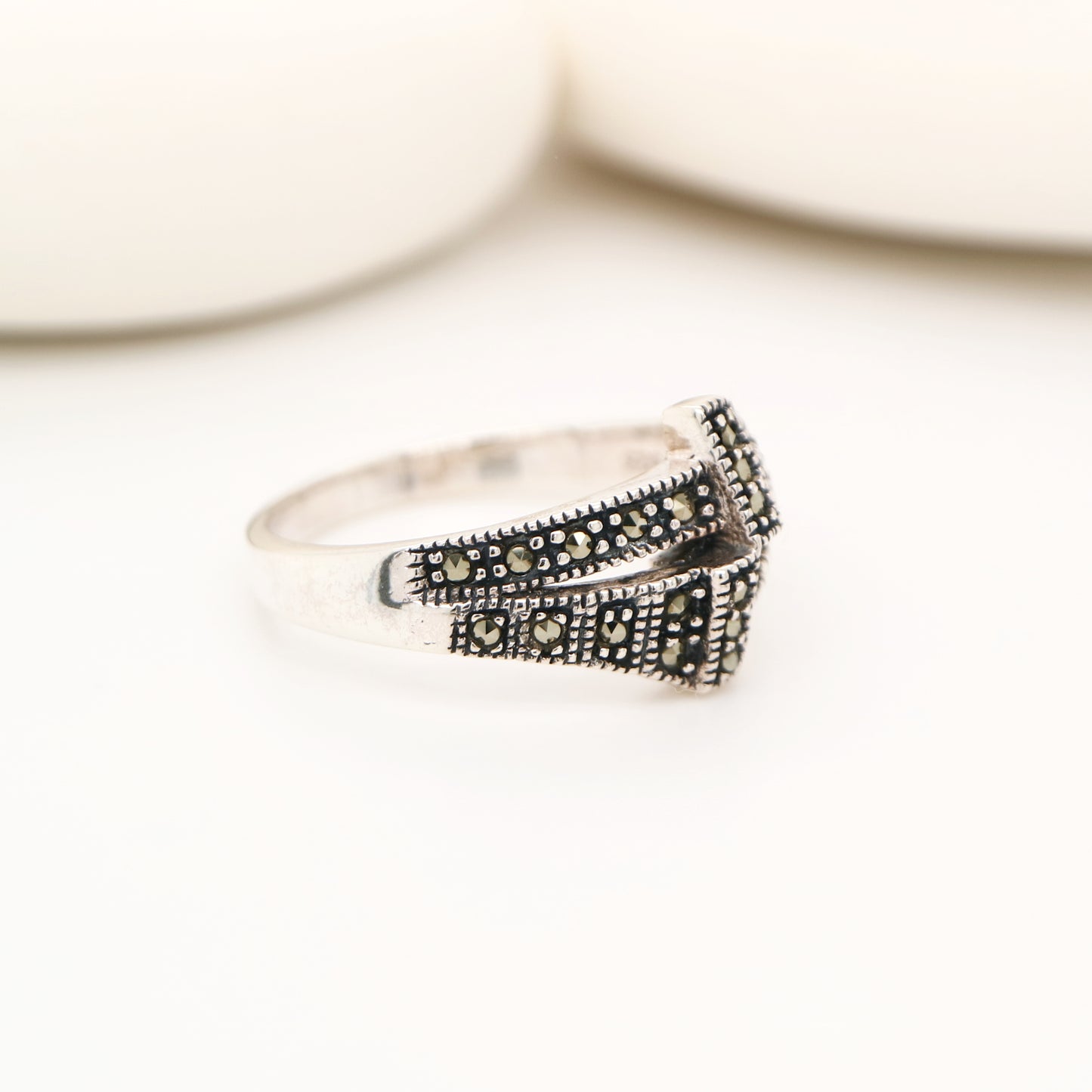 Marcasite dual band ring in sterling silver
